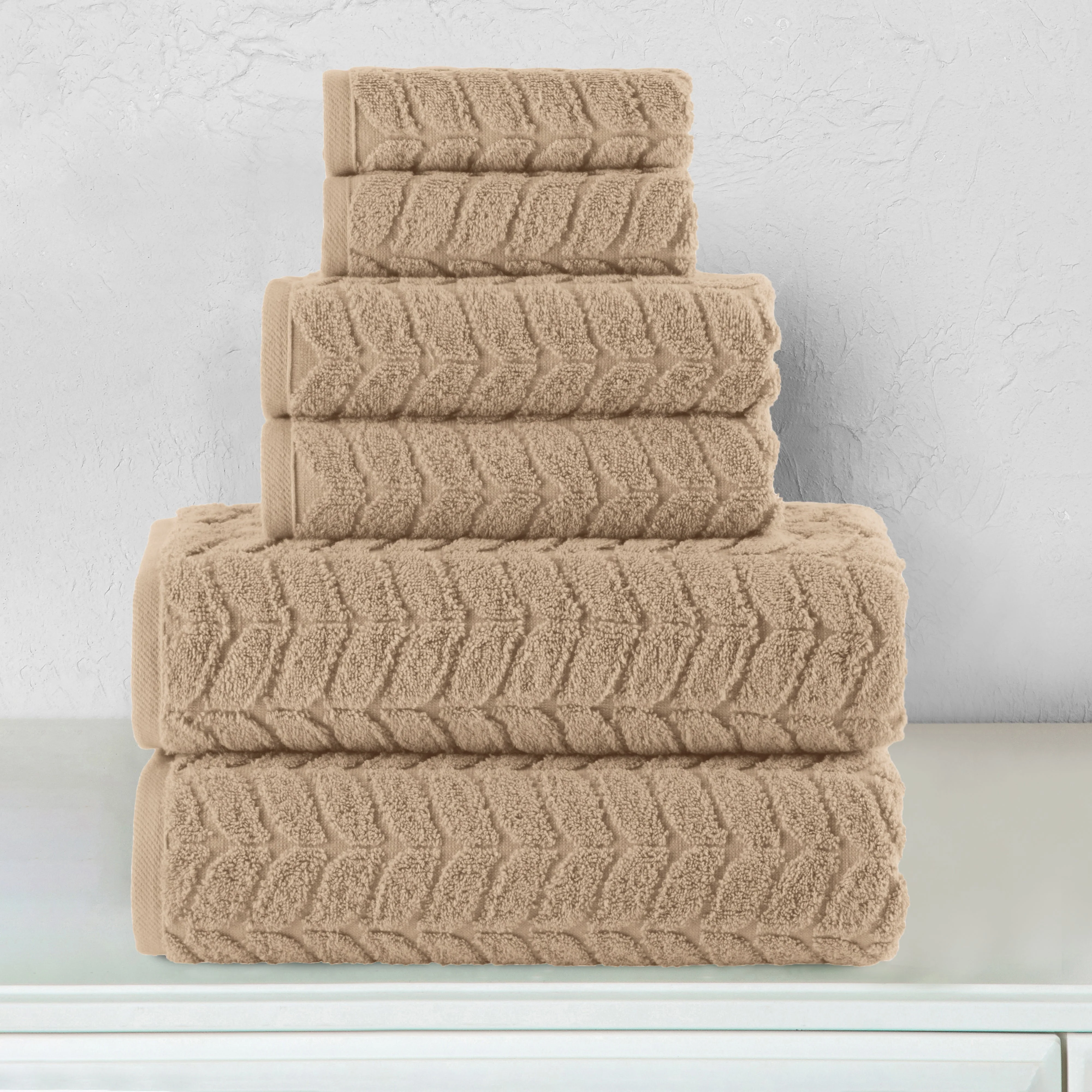 Advanced Elegant Comfort 6-Piece Turkish Cotton Braided Towel Set 2 Washcloths 2 Hand Towels and 2 Bath Towels Long-Lasting