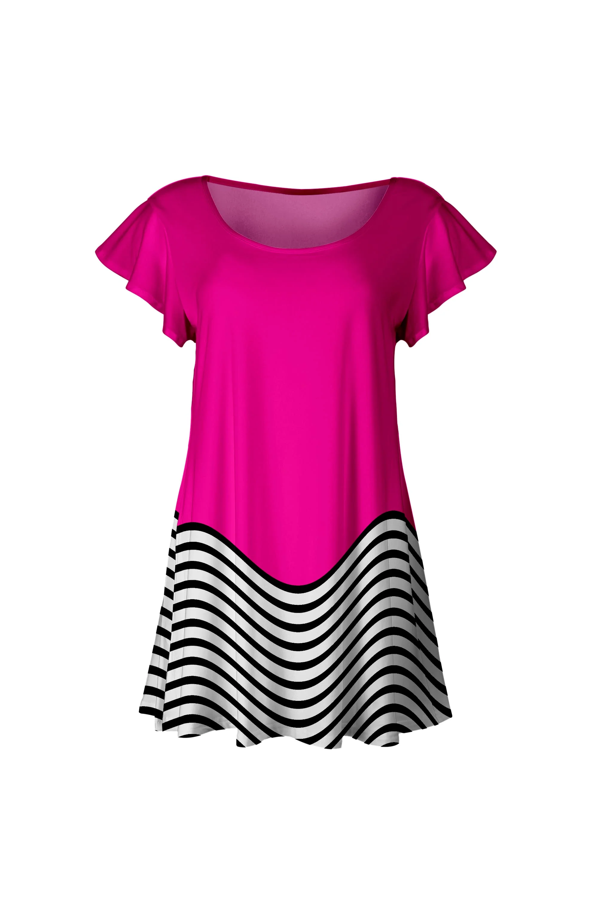 Contemporary Lily by Firmiana Women s Short Sleeve Flutter Hem Tunic Top Hot Pink Black Chevron Hem Verified