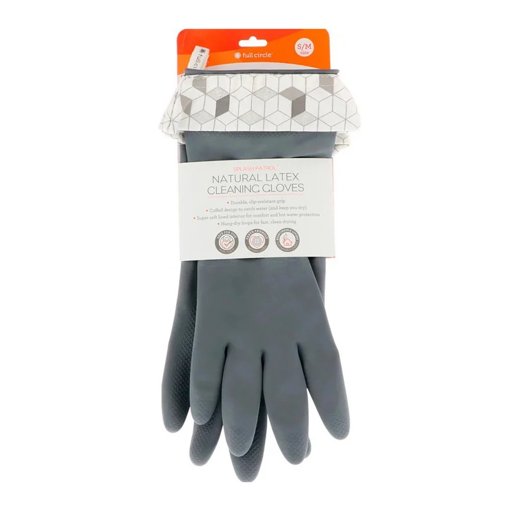 Recyclable Full Circle Splash Patrol Natural Latex Cleaning and Dish Gloves Large Grey 1 Pair Outstanding