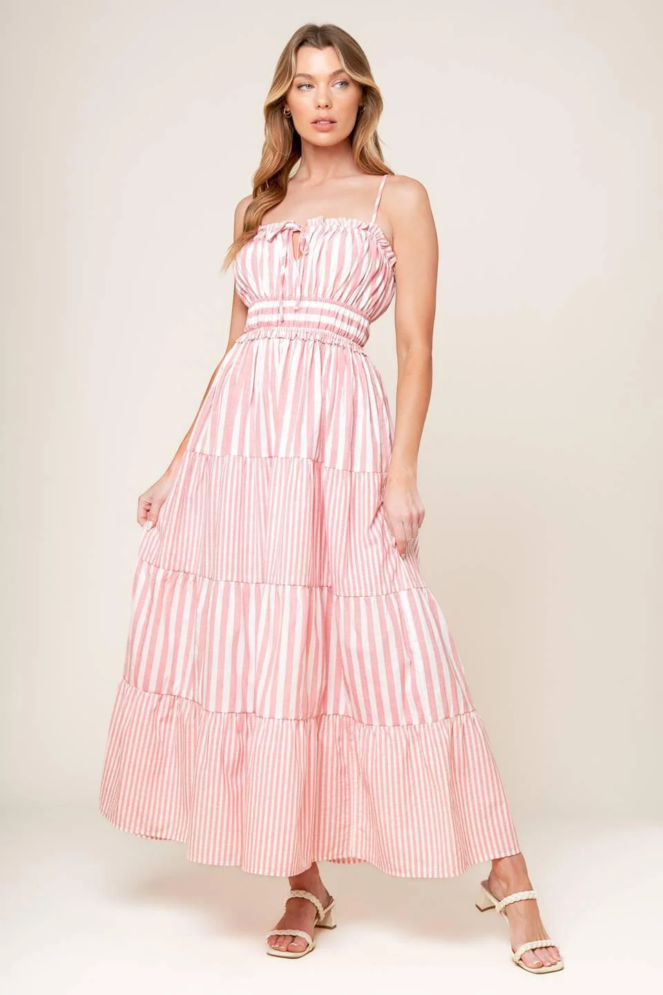 Authentic Gia Peony Pink Woven Maxi Dress Elegant