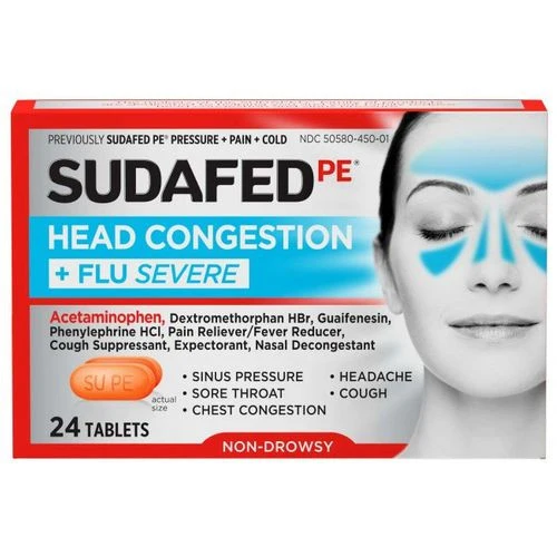 Superior Sudafed PE Head Congestion and Flu Severe Tablets For Adults 24 Ea Dependable