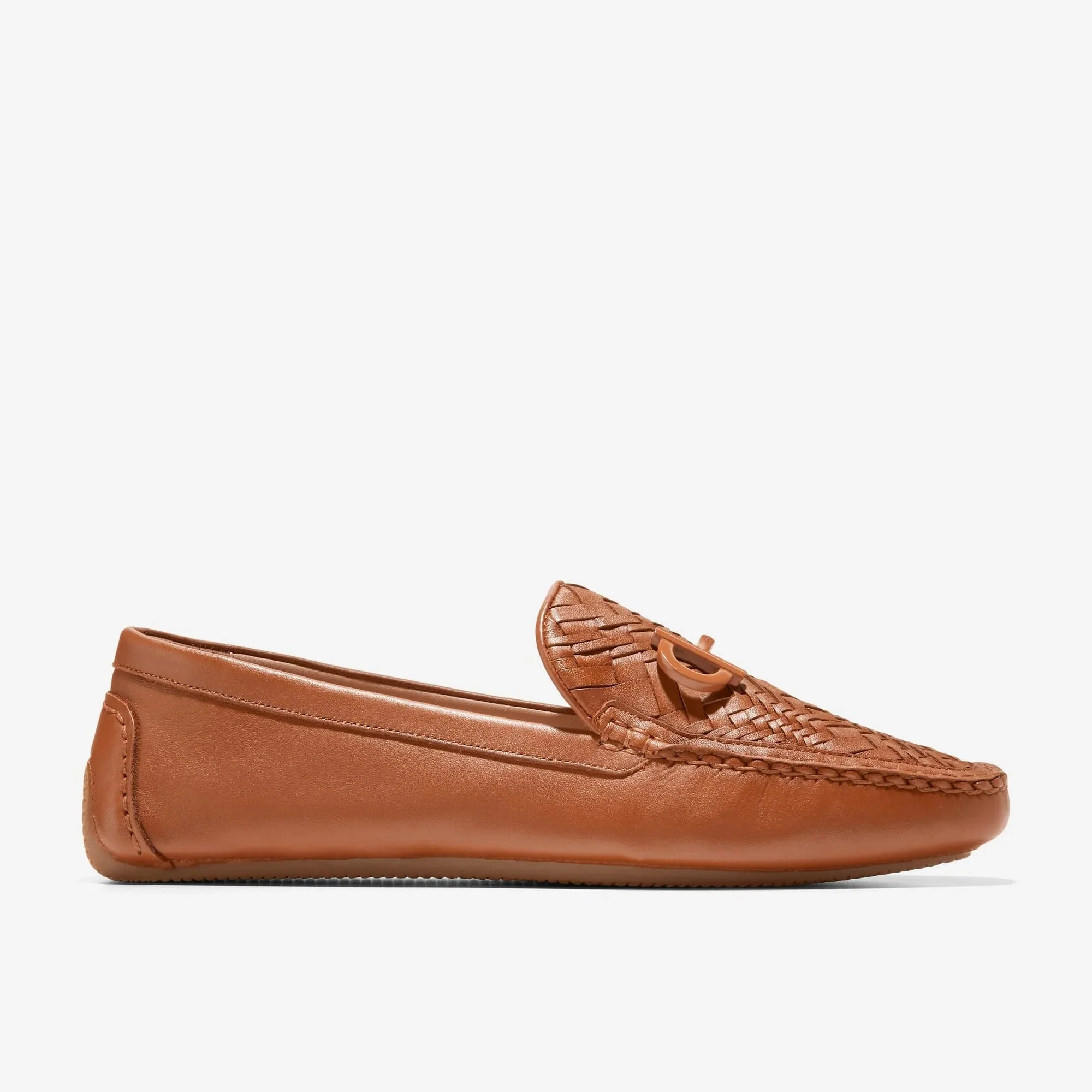 Functional Cole Haan Womens Tully Driver Leather Woven Loafers - Pecan Excellent