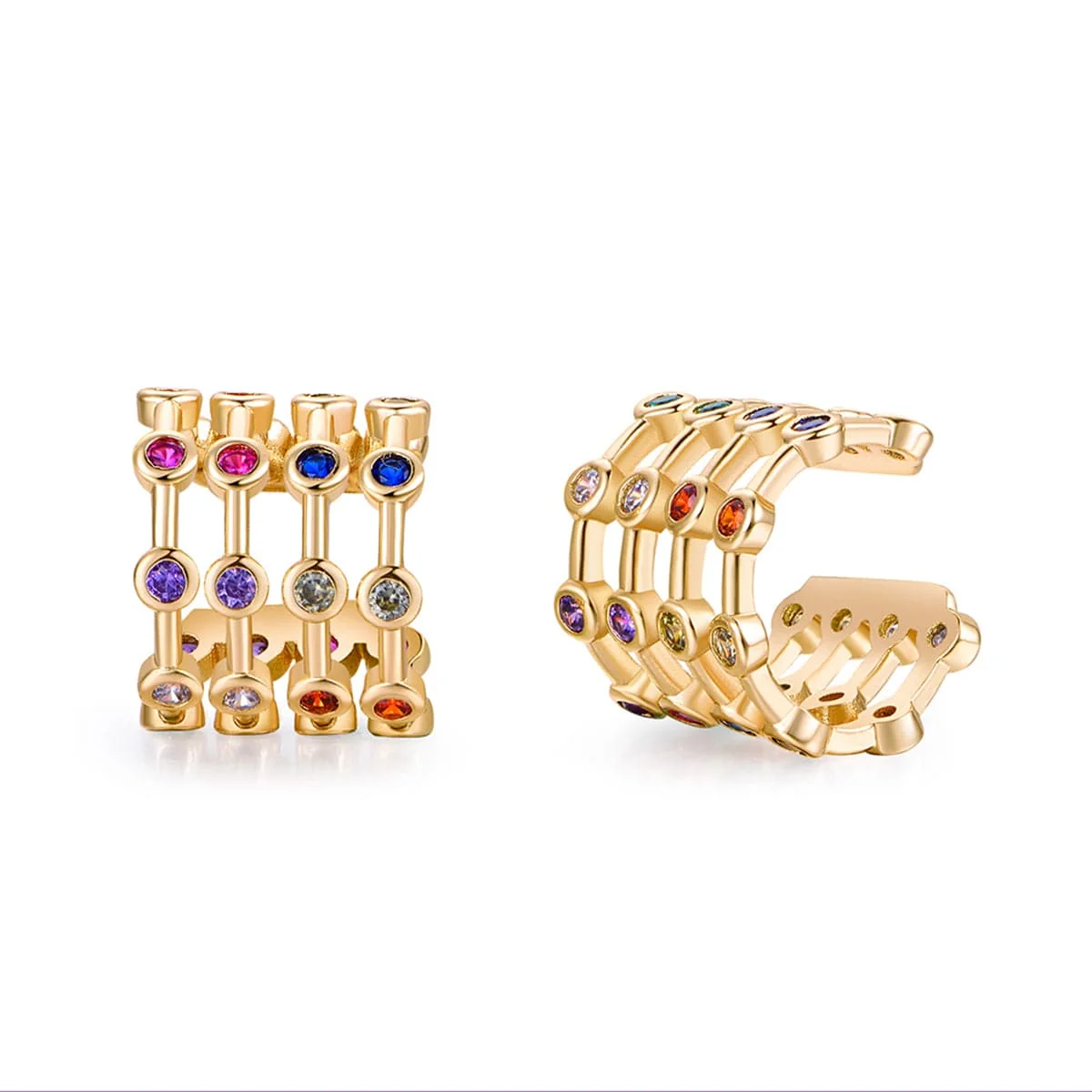 Artisan Red Blue Cubic Zirconia Multicolor Layered Ear Cuffs Clean
