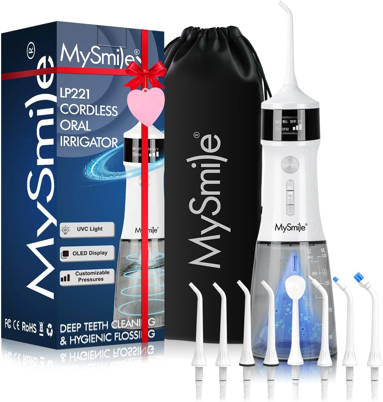 Crafted MySmile LP221 Cordless Water Flossers with UVC Light Sanitizer Pearl White Authentic