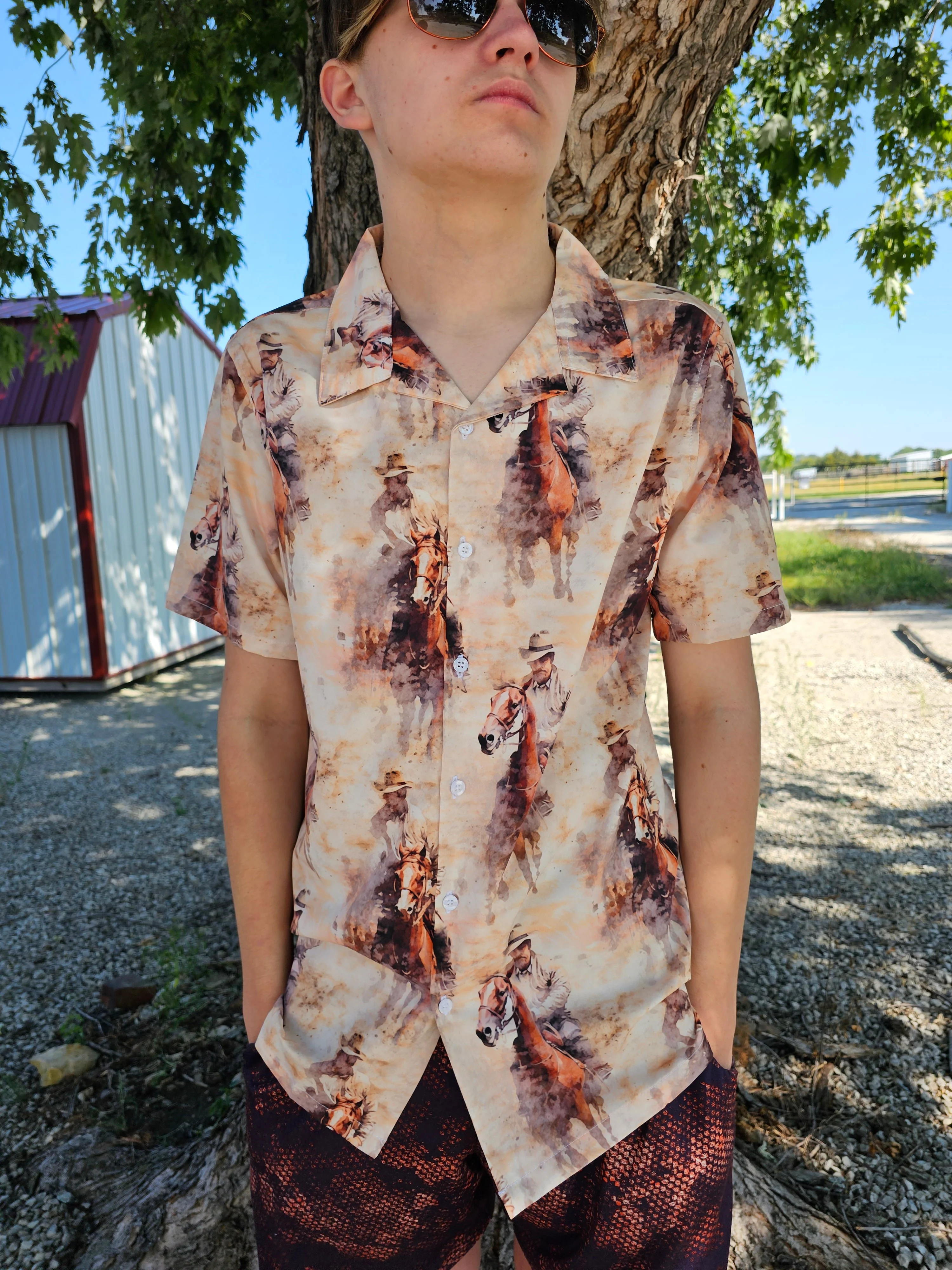 Contemporary Grunge Cowboy Men's Western Camp Shirt Verified