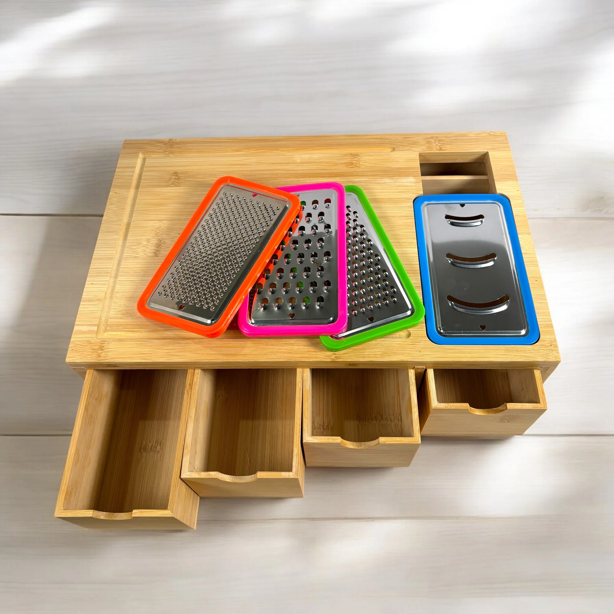 Detailed Bamboo Cutting Box Organizer Natural