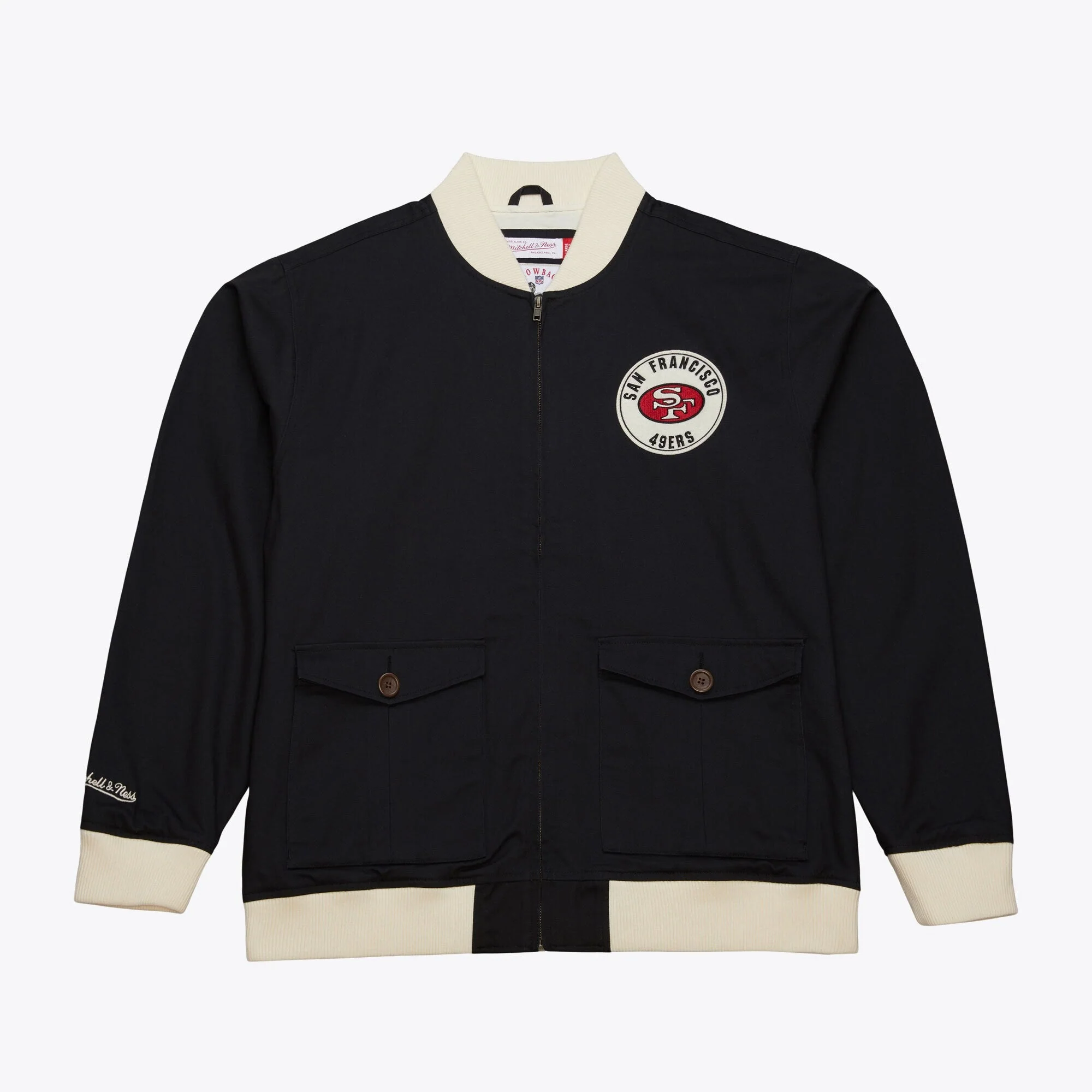 Contemporary Mitchell Ness Men's NFL Replay Cotton Twill Jacket Vintage Logo 49Ers Authentic