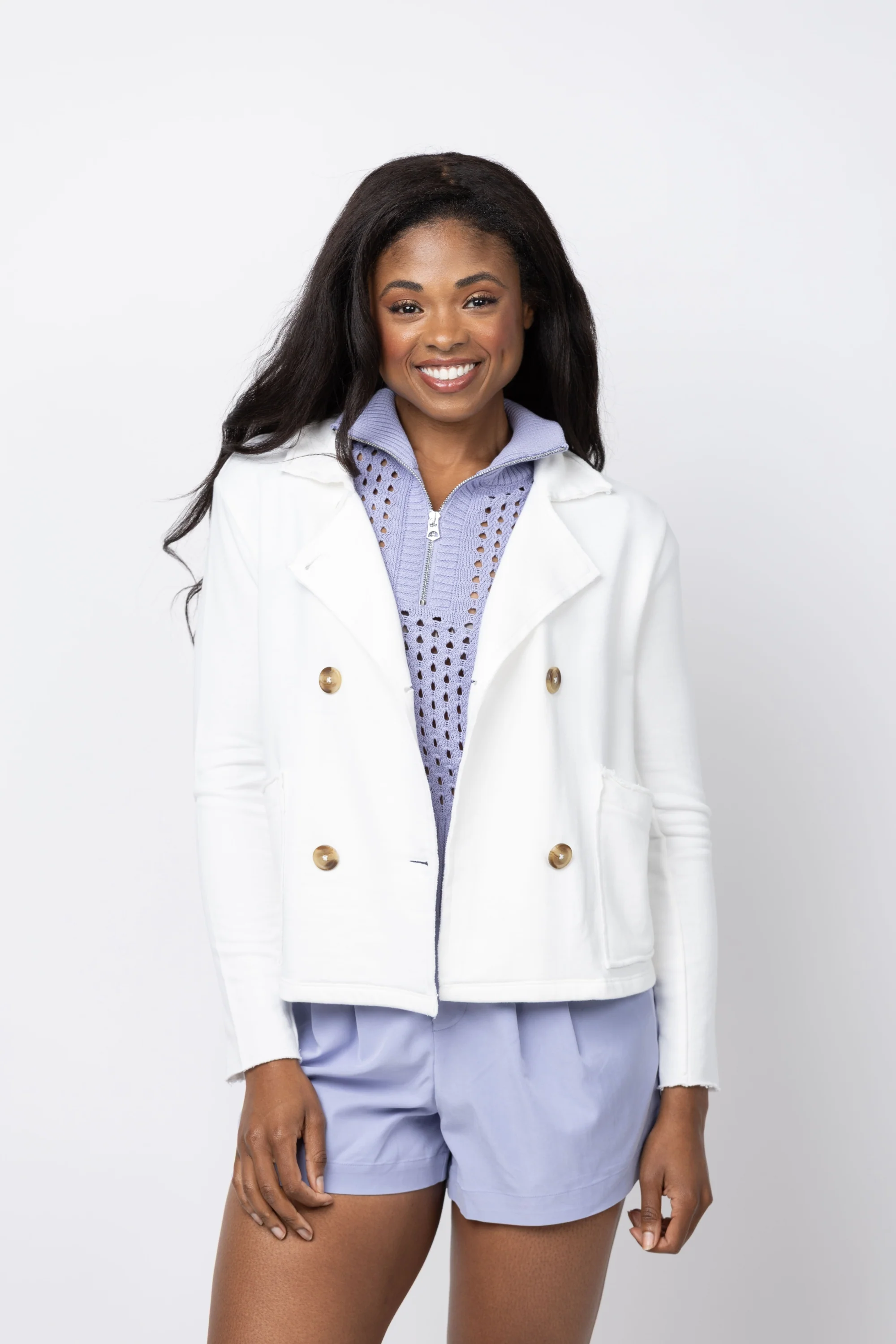 Specialty NIC ZOE French Terry Daily Jacket in Paper White Prestigious