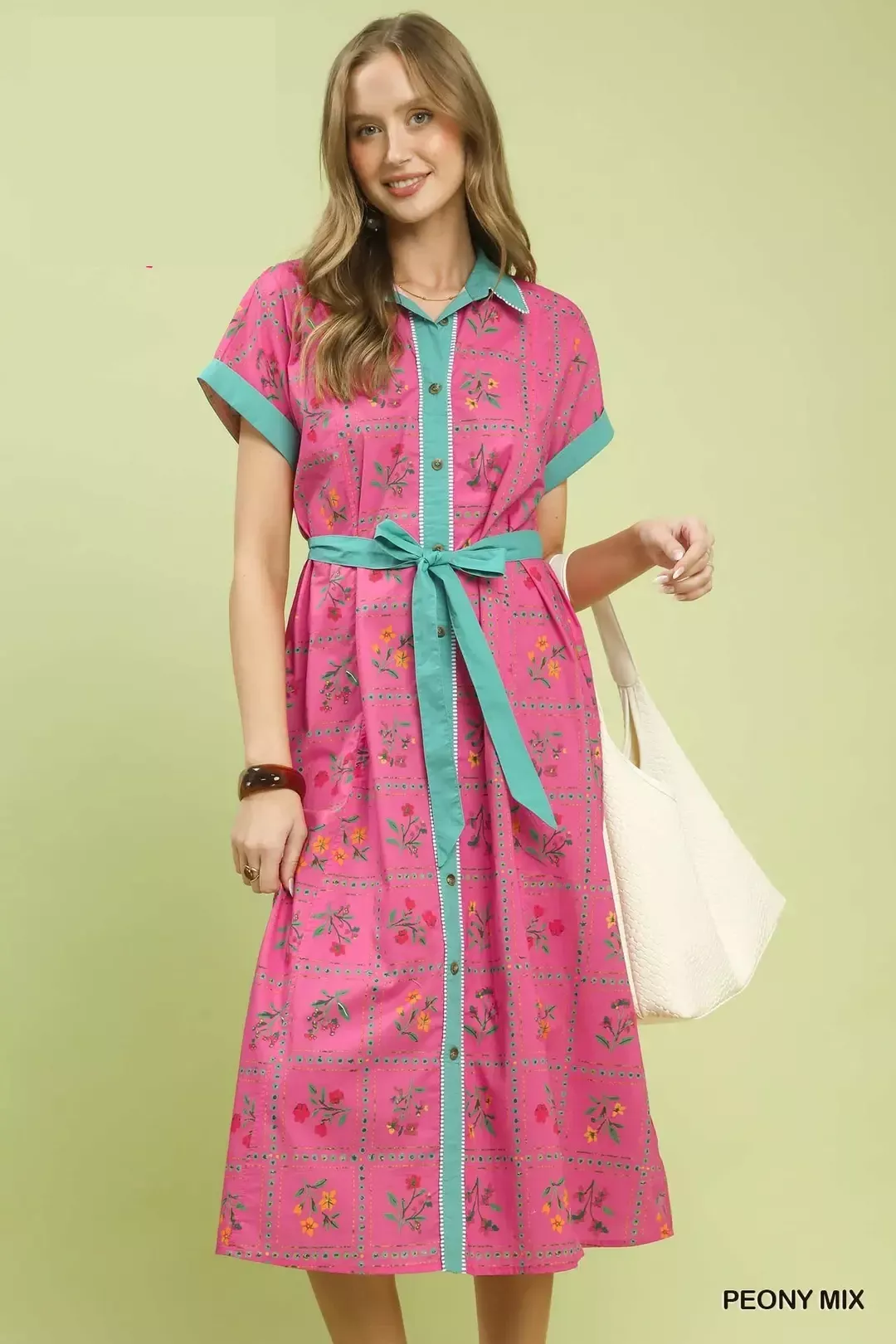 Crafted Umgee Mix Floral Button-Front Midi Dress Environmentally Friendly