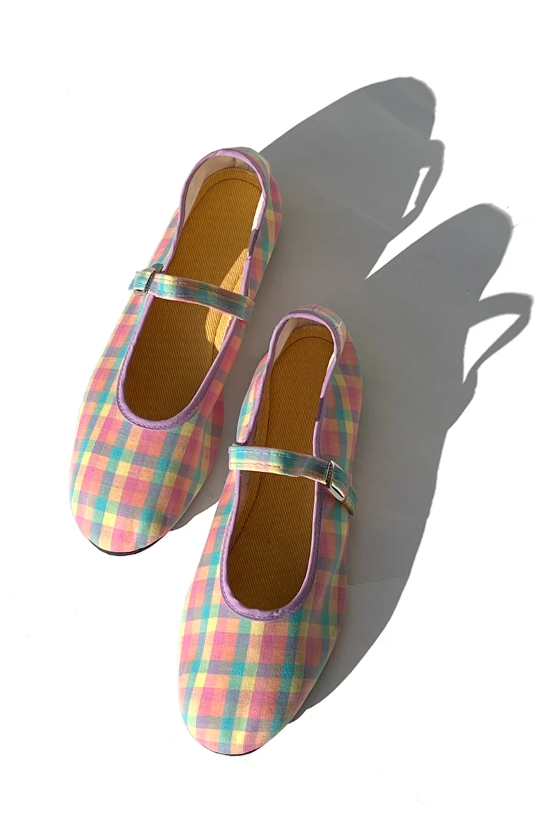 Enhanced mary jane flats - lavender pink gingham Genuine