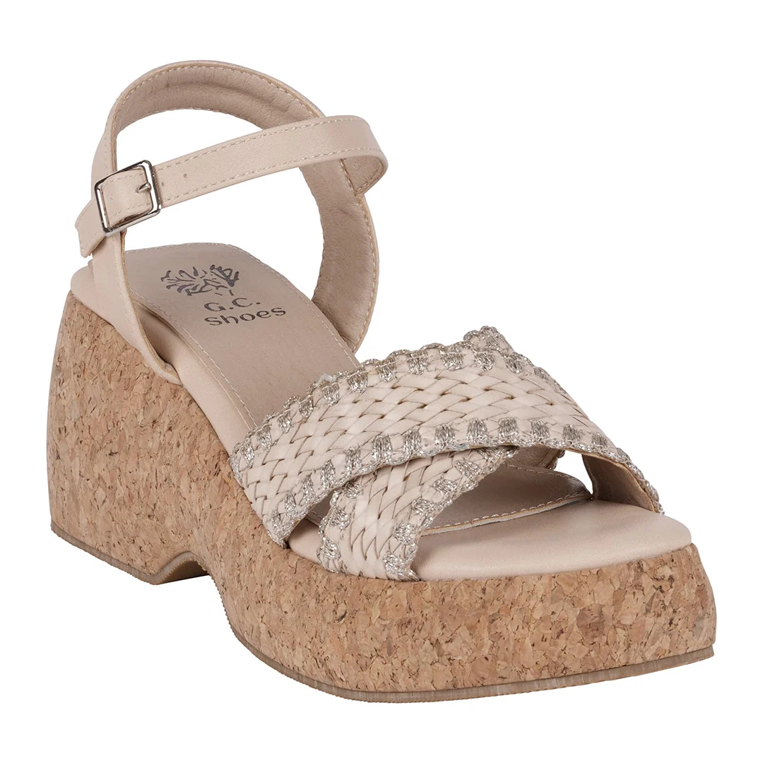 Optimized Lucy Natural Cross Strap Slingback Platform Sandals Certified