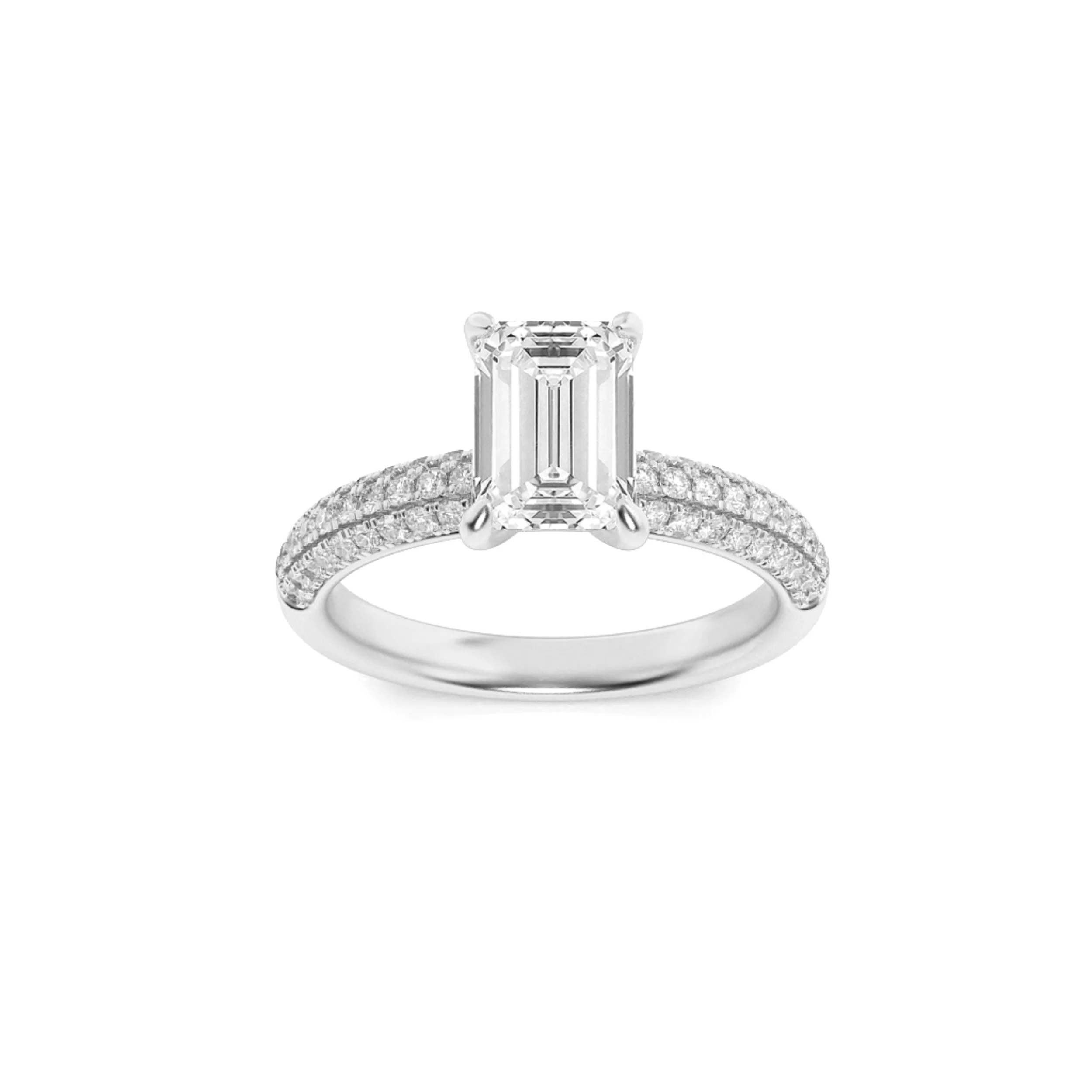 Artisan 1.5Cttw Emerald Shaped Lab Grown Diamond Three Row Micro Pave Engagement Ring in 14K Gold Eco-Friendly