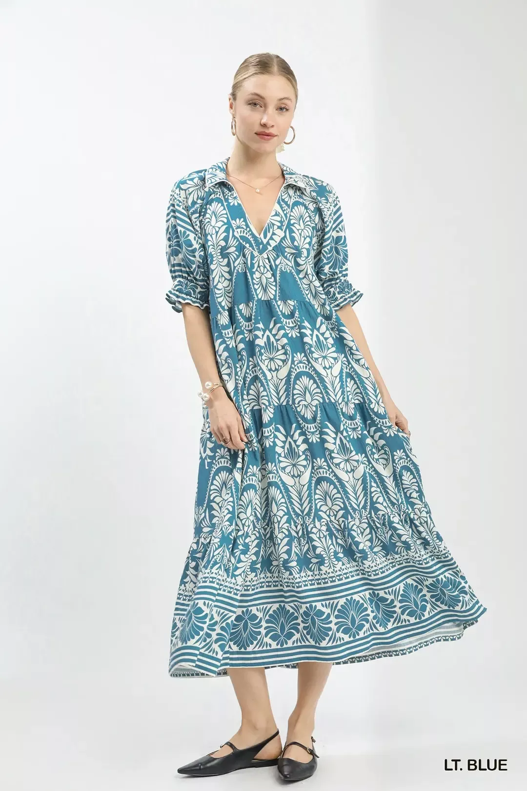 Comfortable Umgee Two tone Border Print Midi Dress Prestigious