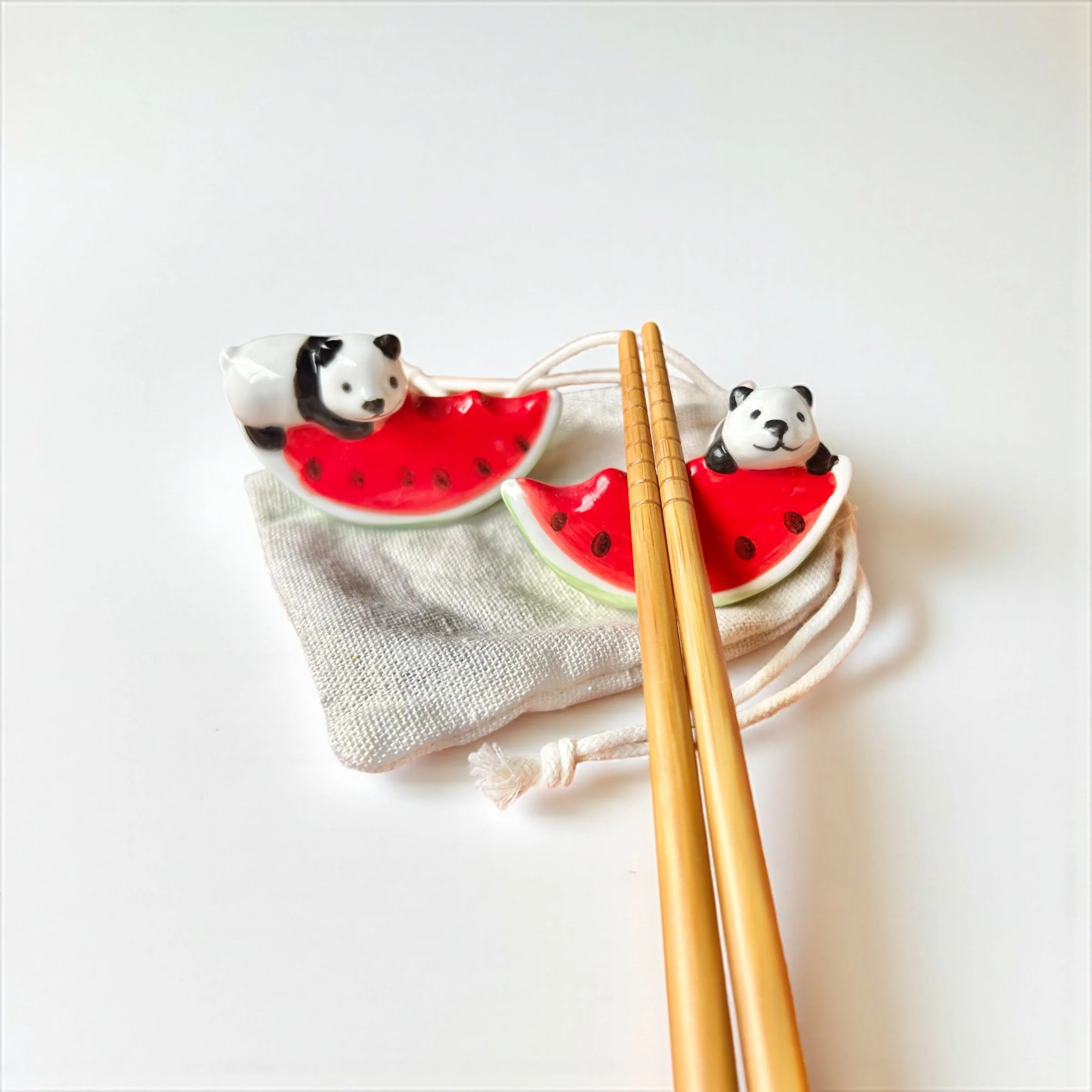 Excellent Panda Watermelon Chopstick Rest Set of 2 Lightweight