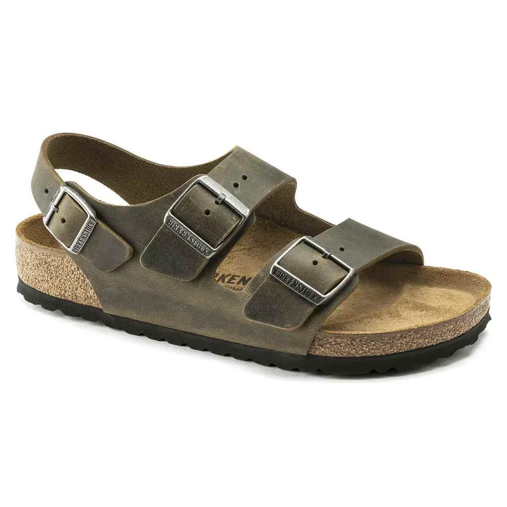 Stylish Birkenstock Milano Oiled Leather Faded Khaki Sandals Carefully Designed