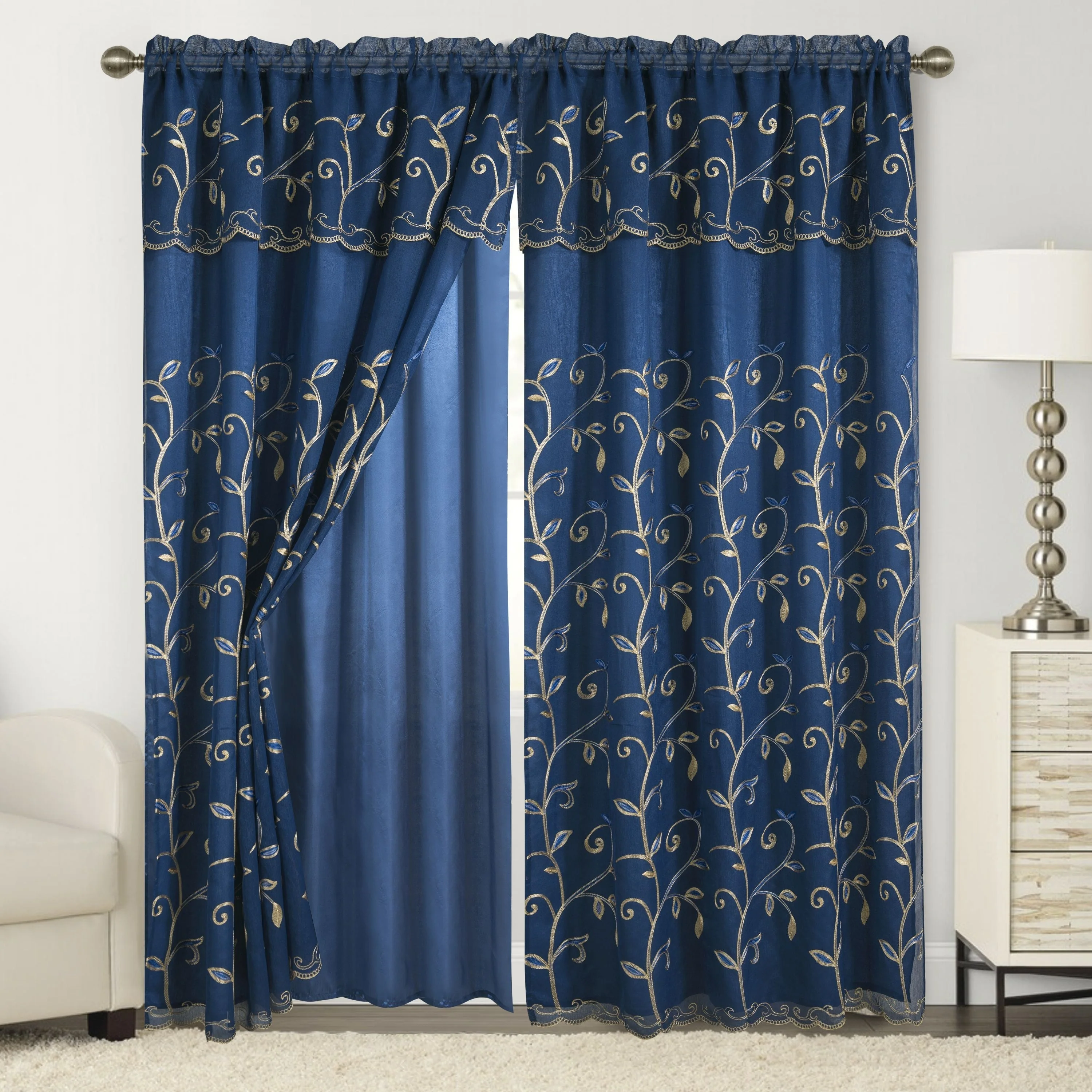 Smart Mocassi Set of 2 Lucia Curtain Panels with Attached Valance 54 W x 84 L Detailed