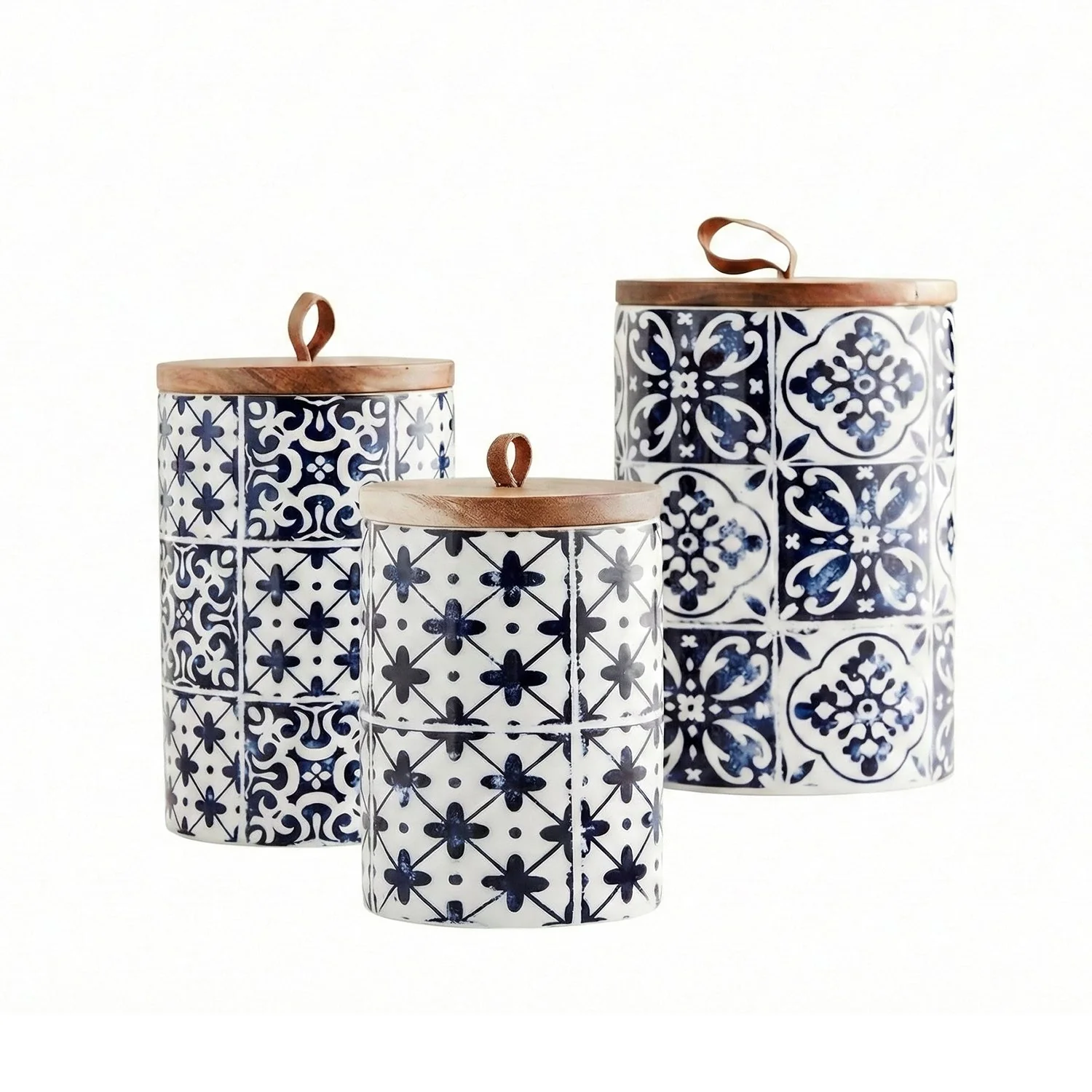Expertly Made Jay Companies Blue Medallion Set Of 3 Canisters Quality