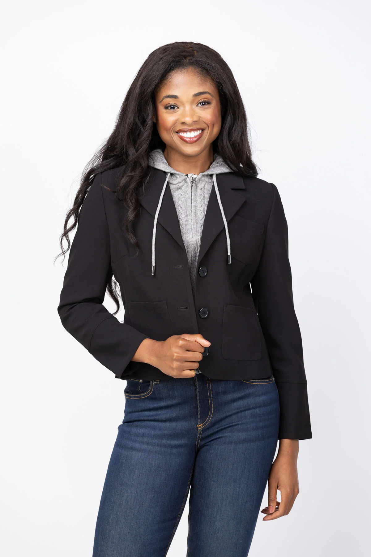Genuine Central Park West Sienna Solid Jacket With Cable Hooded Dickey in Black Premium
