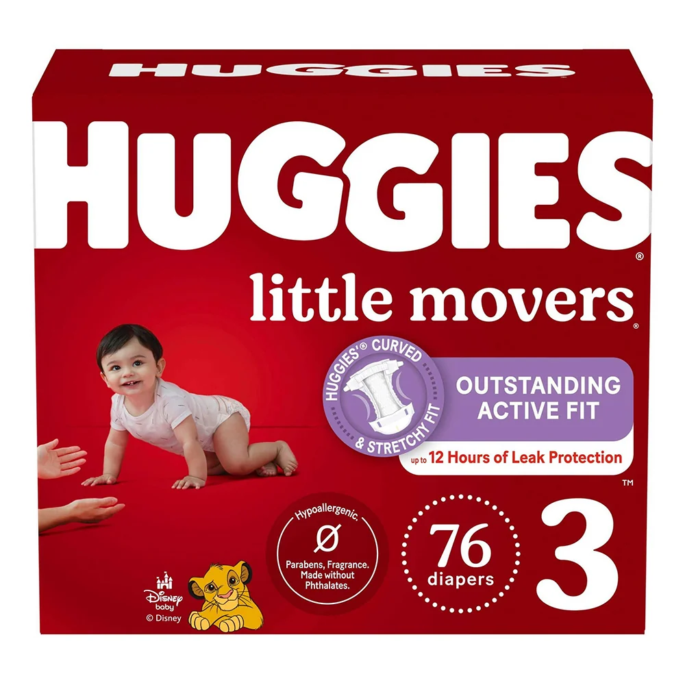 Eco-Friendly Huggies Little Movers Diapers Size 3 for Active Babies Secure Fit and Leak Protection 76Ea Flexible