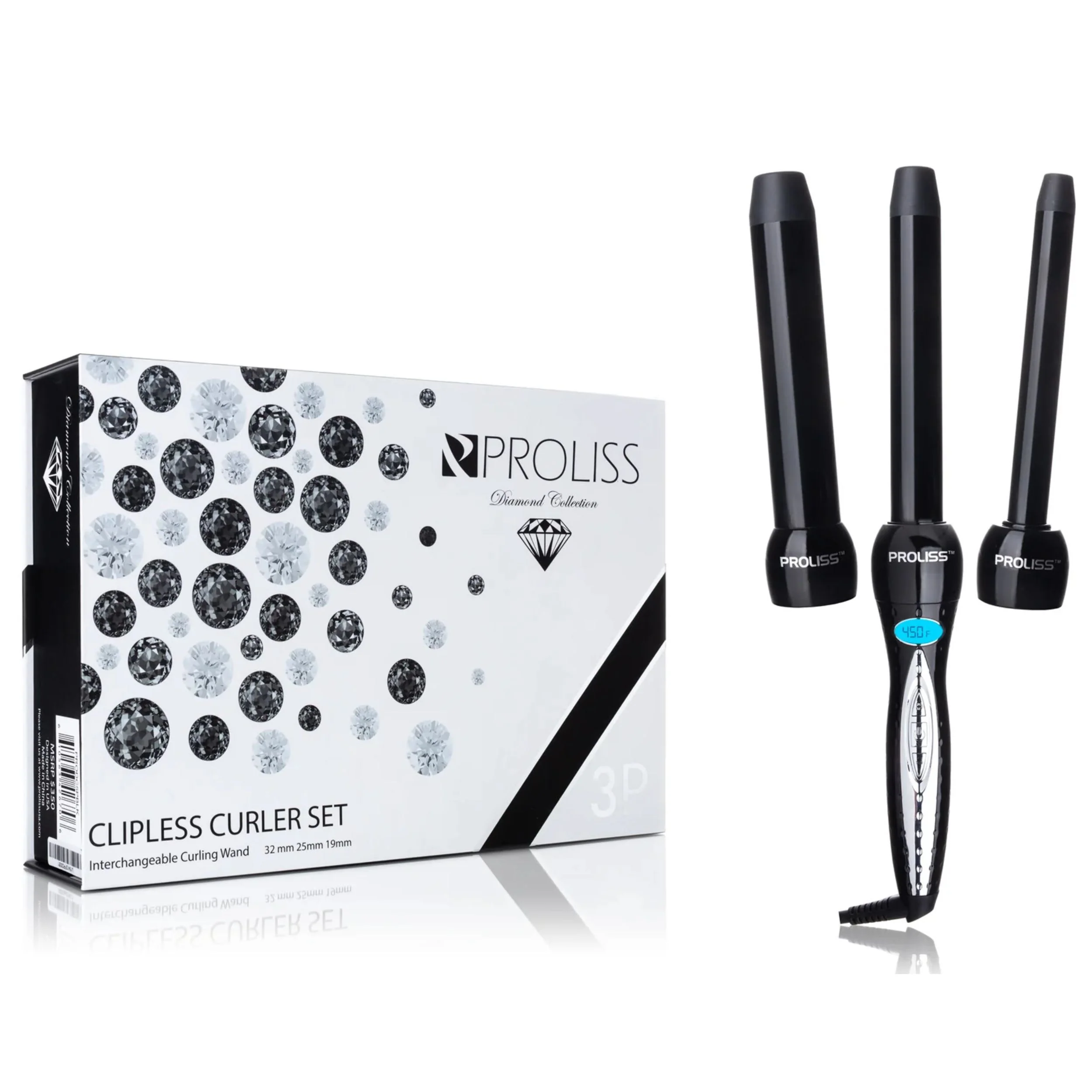 Solid Proliss Trio Twister - Digital 3-in-1 Professional Ceramic Curling Wand Set - Diamond Collection Long-Lasting