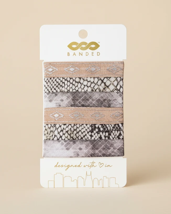 Refined Silver Snakeskin - Classic Hair Ties - 6 Pack Luxury