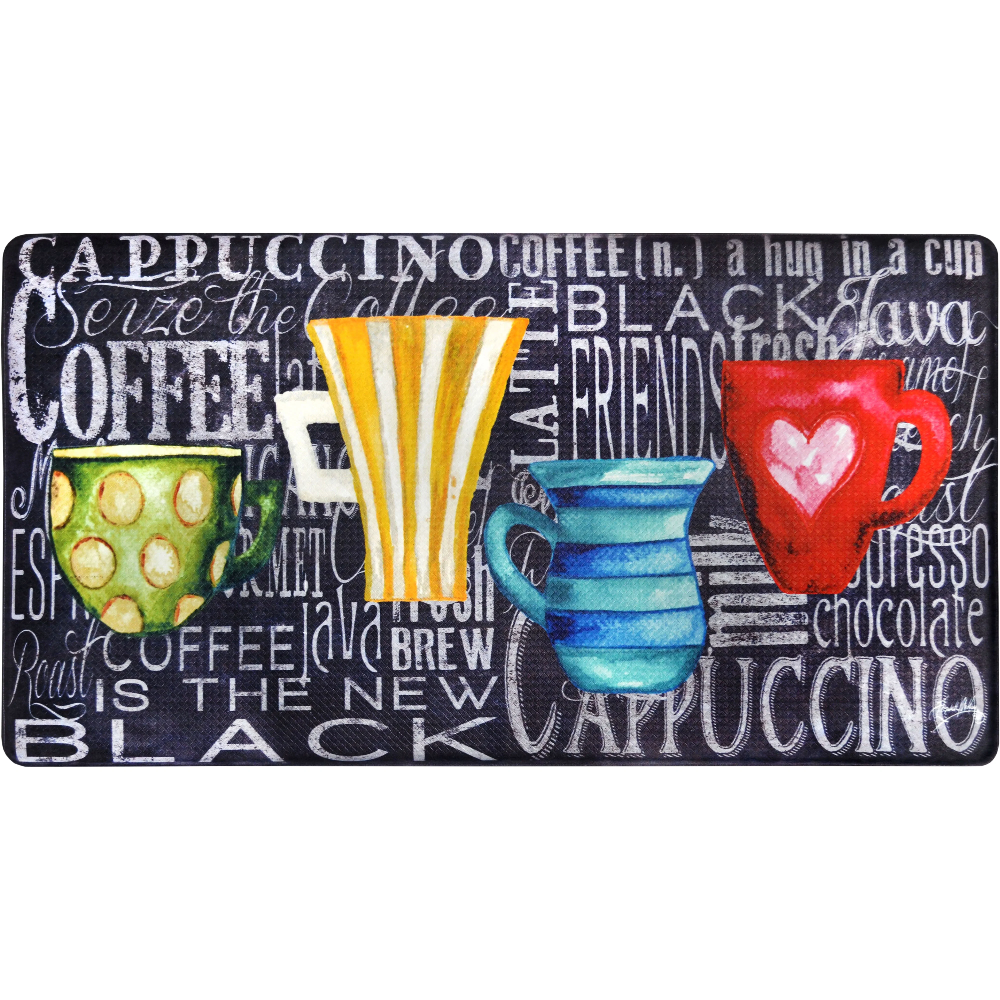 Clean Oversized 20 x36 Feel at Ease Anti-Fatigue Kitchen Mat Coffee Cups Chalk Premium Material