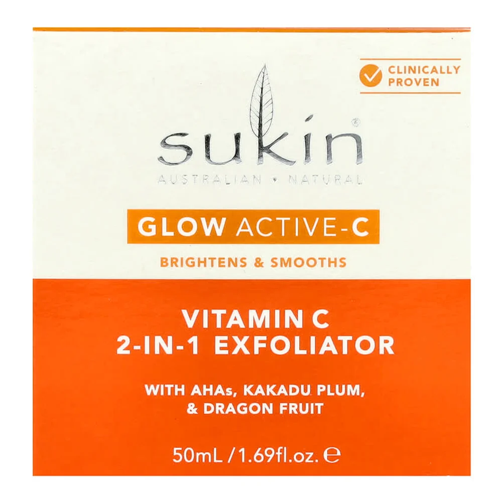 Detailed Sukin Glow Active-C Vitamin C 2 in 1 Exfoliator 1.69Oz 50ml Recyclable