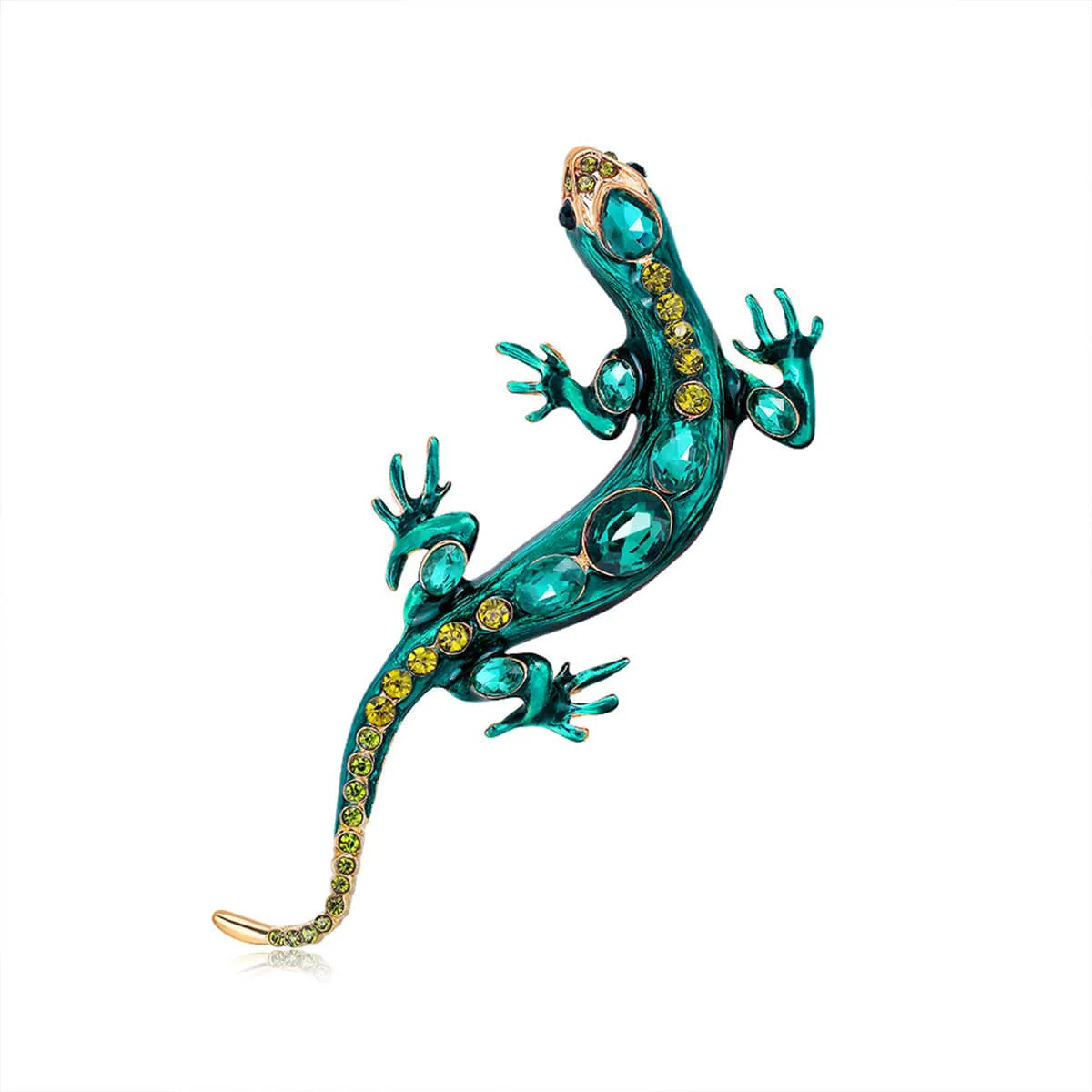 Pure Green Crystal Enamel Goldtone Lizard Brooch Easy-to-Use