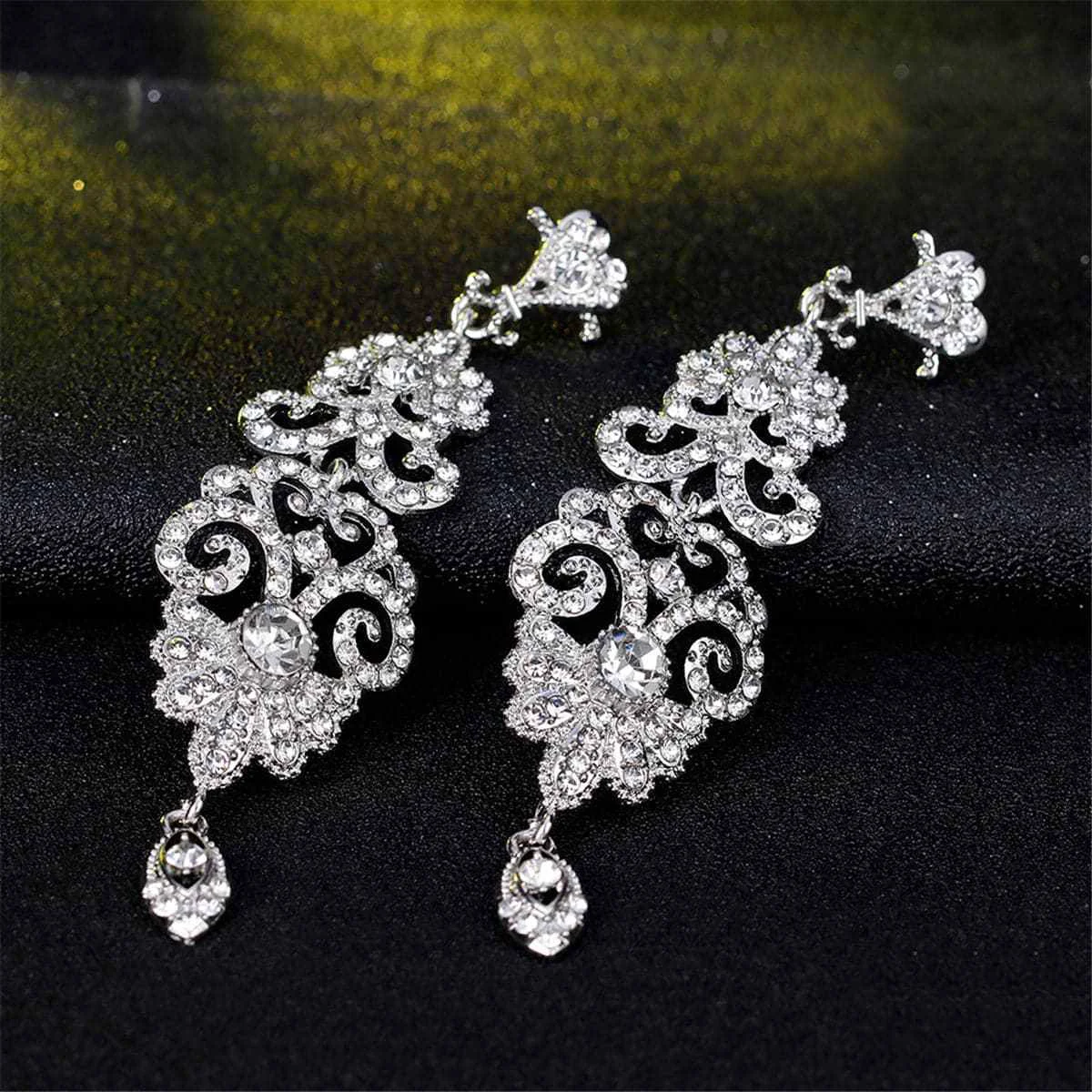 Artisan Cubic Zirconia Silvertone Ornate Openwork Botany Drop Earrings Advanced