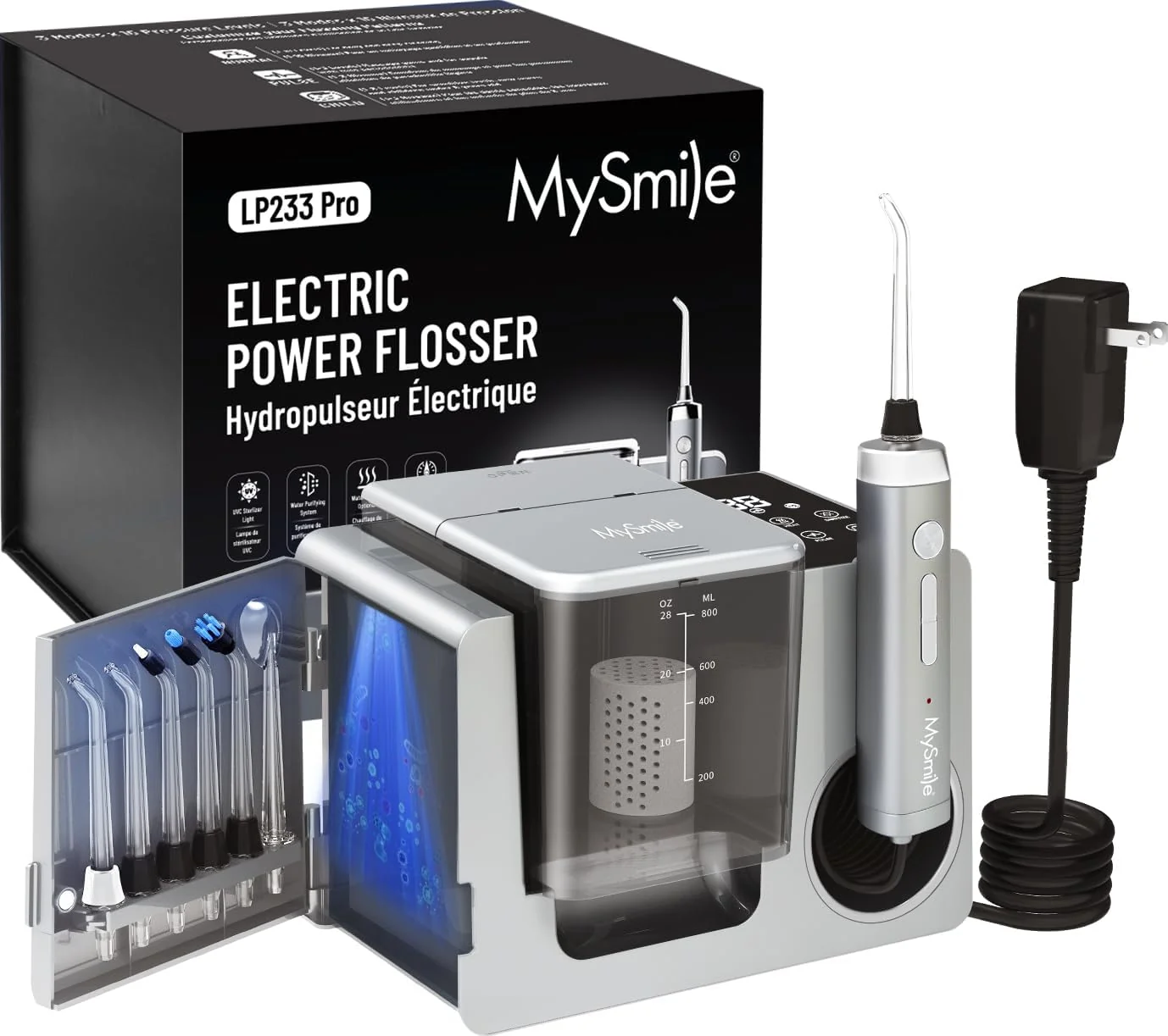 Reliable MySmile LP233 Pro UVC Sterilizable Countertop Water flossers Lightning Silver Elite