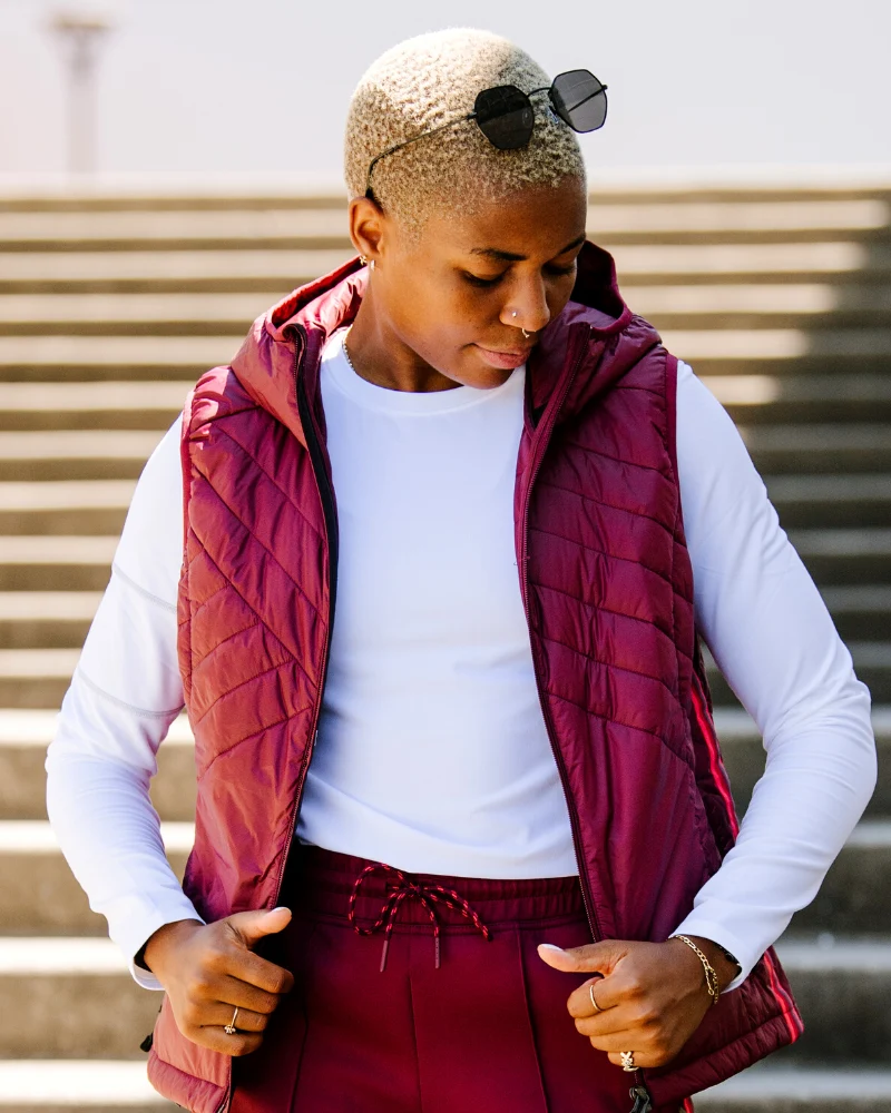 Fine Powerstripe Eco-Friendly Down Hooded Vest Exclusive