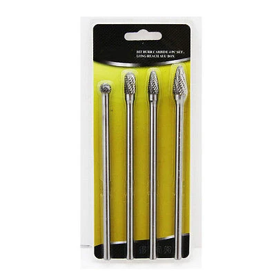 Advanced 4 Piece Long Deep Reach Solid Carbide Rotary File Burr Tool Set for Die Grinder Consistent