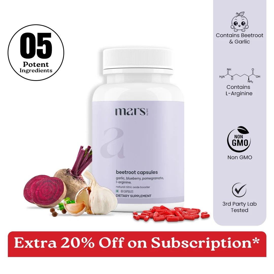 Clean Mars Beetroot Capsules with L-Arginine Pomegranate Antioxidants – Nitric Oxide Blood Flow Performance Support 60N Comfortable