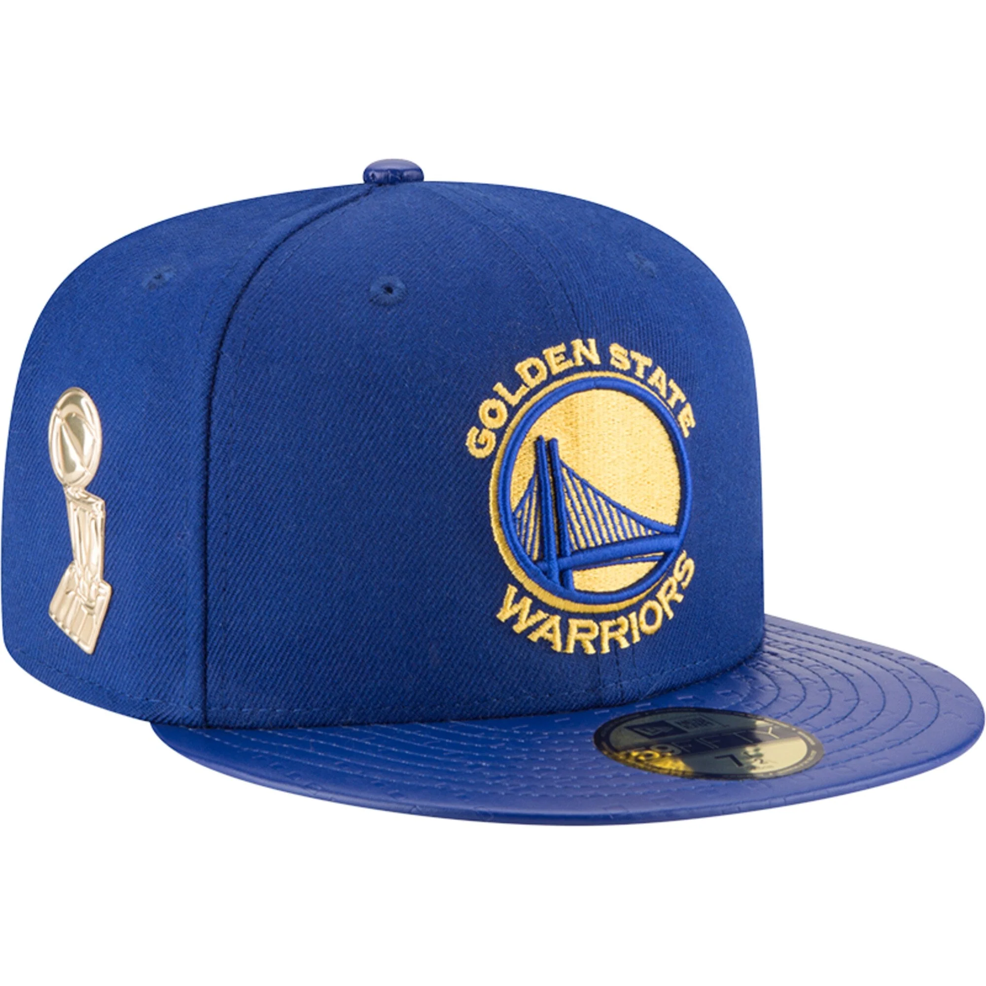 Clean New Era Men's NBA Gs Warriors Trophy Champ 5950 Fitted Blue Traditional