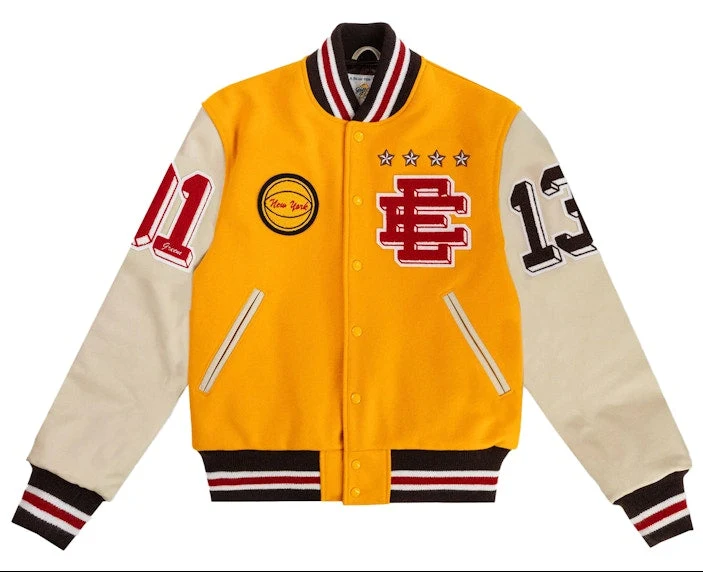 Casual Eric Emanuel Men's Ee Varsity Letterman Wool Leather Jacket Ss24 Relaxed