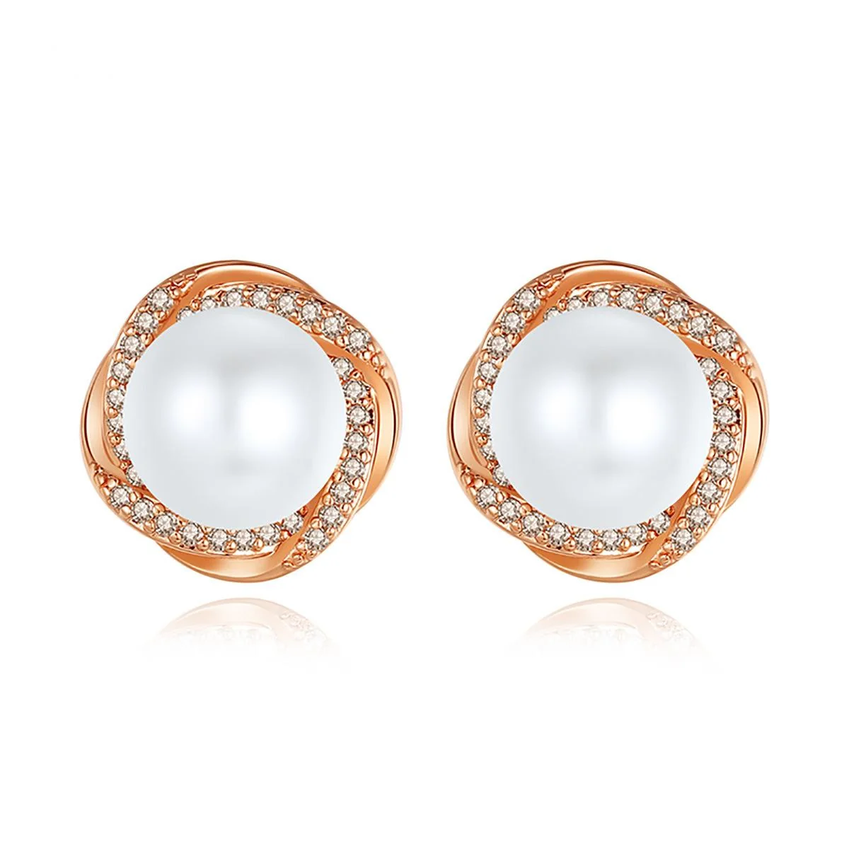 Authentic Pearl Cubic Zirconia Rose Goldtone Blossom Stud Earrings Professional
