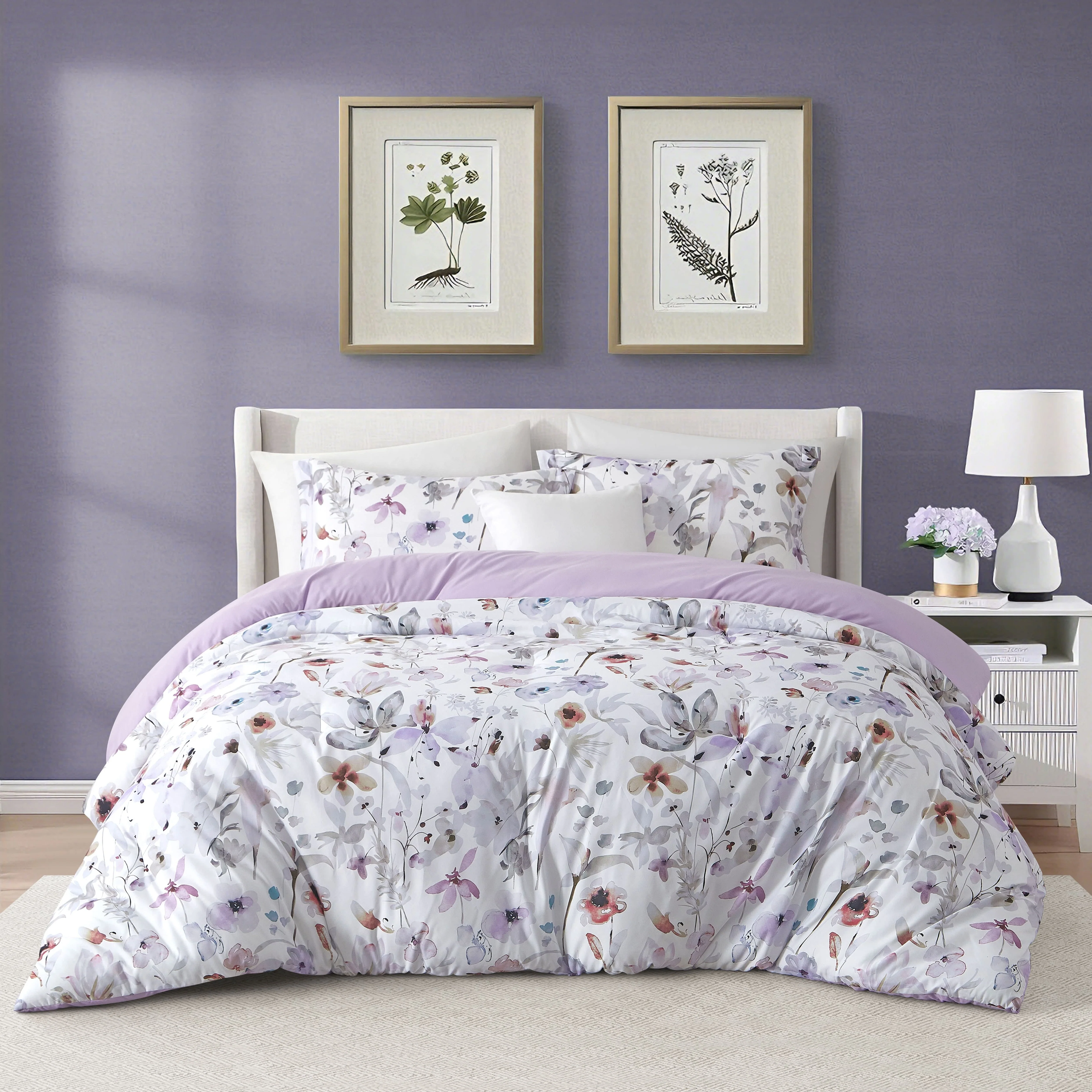 Carefully Designed Nanshing Purple Comforter Set 2 Piece Elegant Floral Bedding Microfiber Print Bedding Set Super Soft Comforter 1 Pillow Sham Home Decor Relaxed