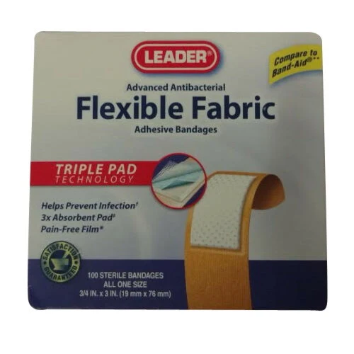 Eco-Friendly Leader Brand Advanced Antibacterial Flexible Fabric Adhesive Bandages 100 Ea Effective