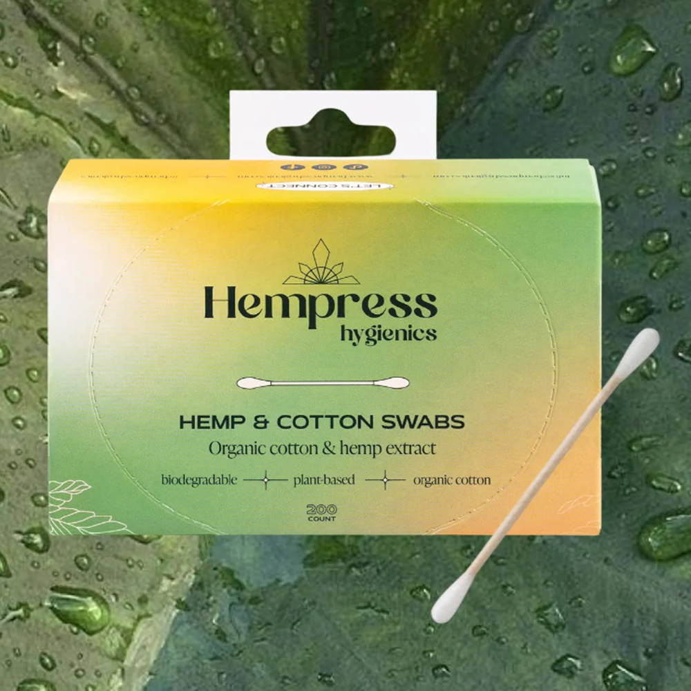 Recyclable Hempress Hygienics Hemp and Cotton Swabs Organic and Extract Soft and Sensitive Areas 200Ea Superior