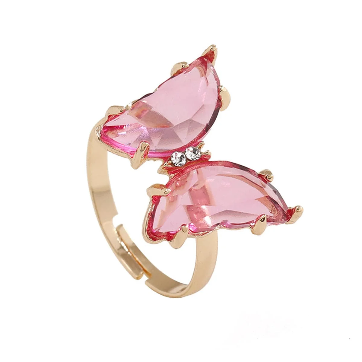 World-Class Pink Crystal Cubic Zirconia Goldtone Butterfly Ring Safe