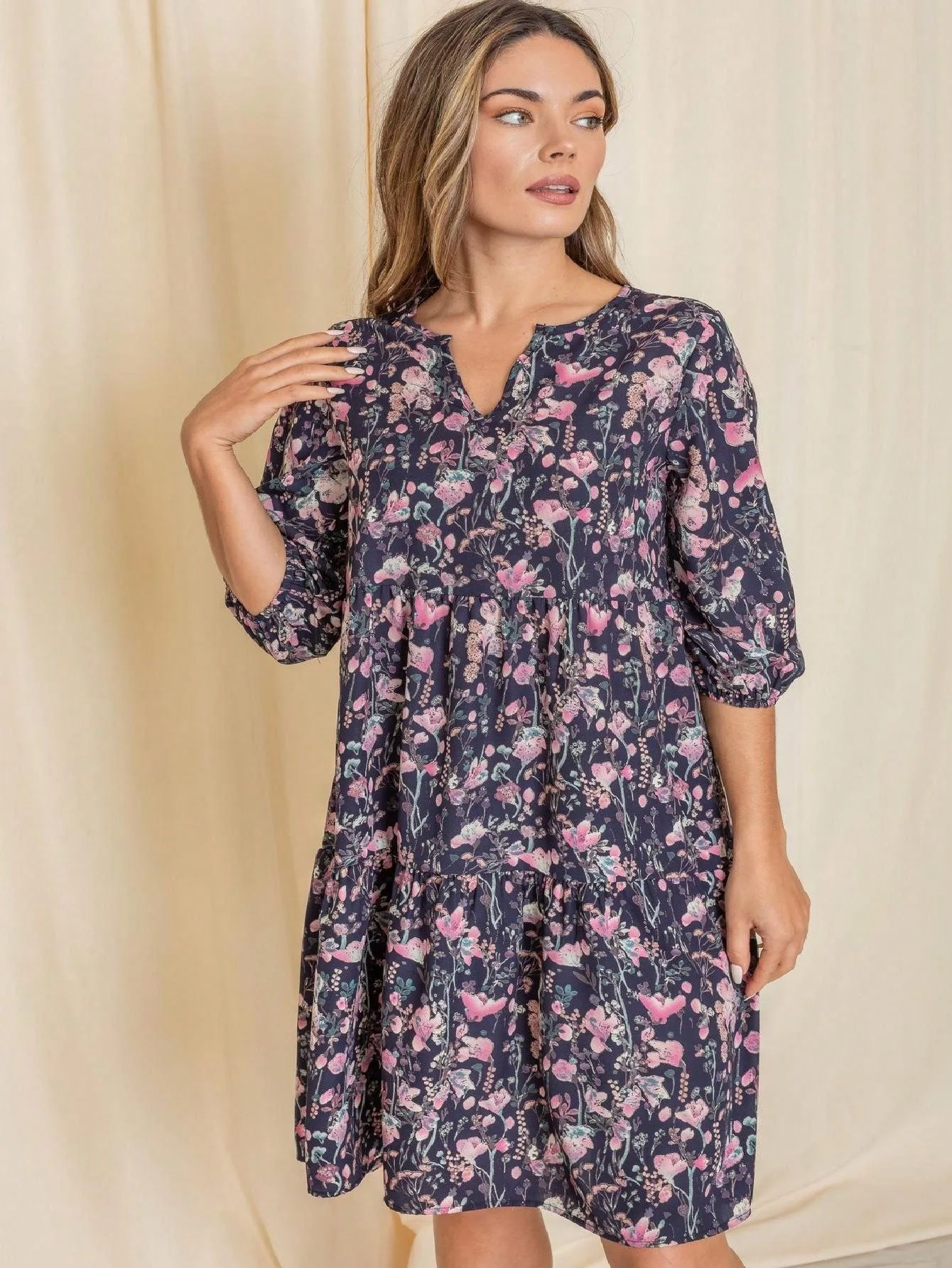 Trusted Boho Vintage Ditsy Floral Notch Neck Tiered Bishop Midi Dress Tiered Ruffle Trim Swing Southern Dress S-3X Crafted