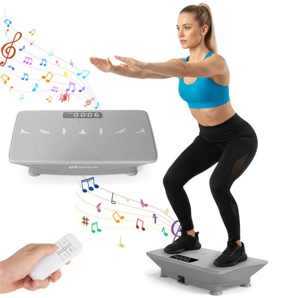 First-Class Gray Full Body Vibration Plate Exercise Machine 10 Adjustable Speed Levels with Remote Control Music Function 440LBS Weight Capacity Exclusive