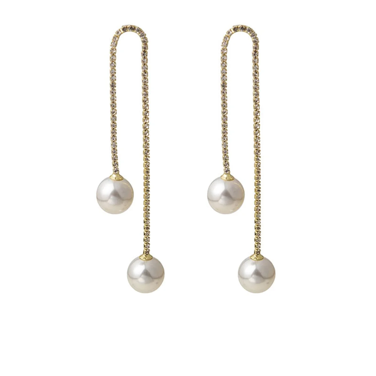 Authentic Pearl Cubic Zirconia Goldtone Double-Chain Drop Earrings Practical