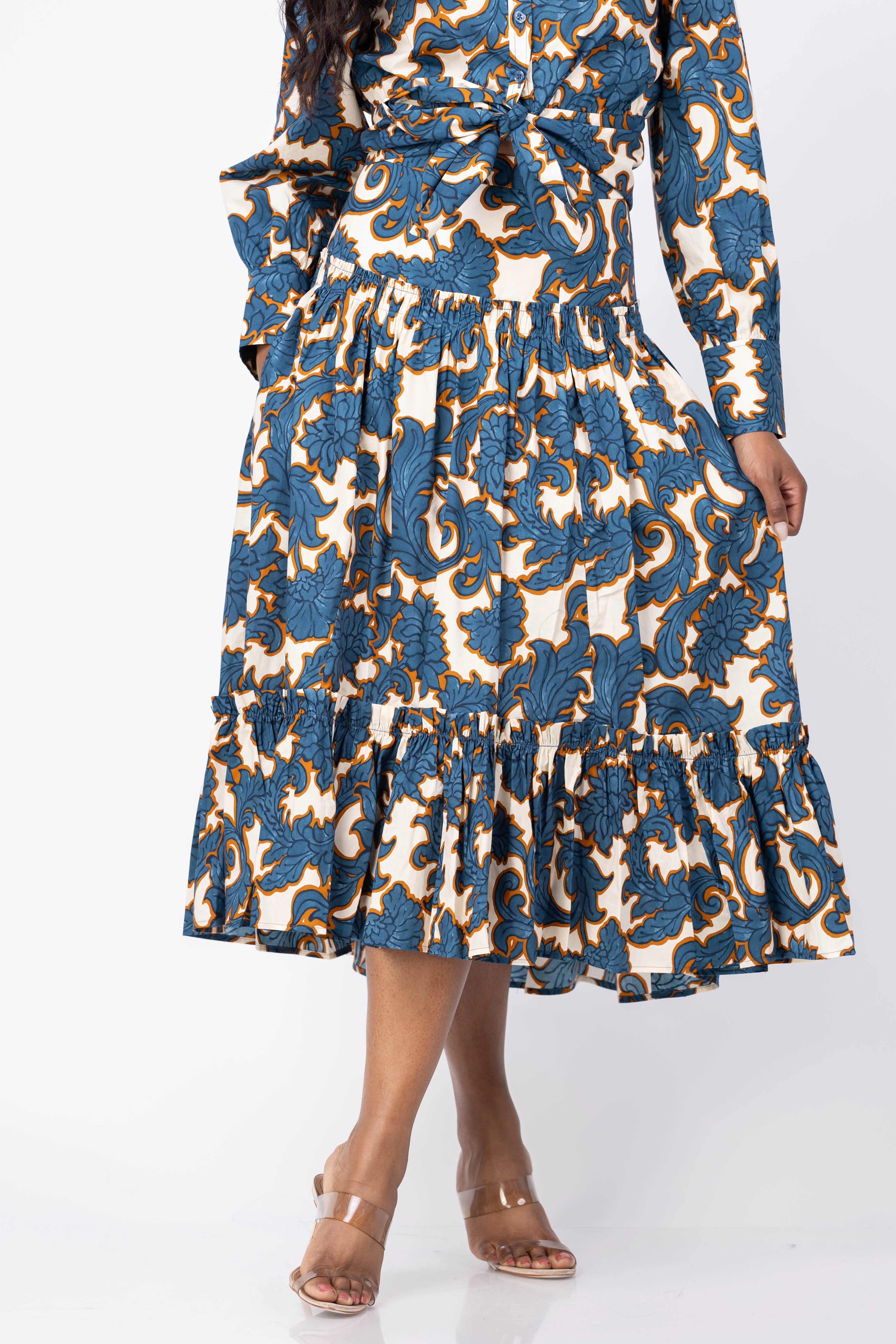Fine Crafted Cara Cara Tisbury Skirt in Mystic Flora Blue Pure
