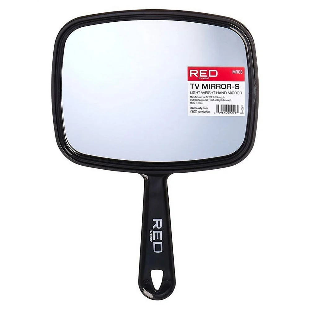 Professional Kiss Red Lightweight Handheld Mirror 7.5 Inch x 6 Inch for Everyday Grooming Makeup and Styling 1Ea Functional