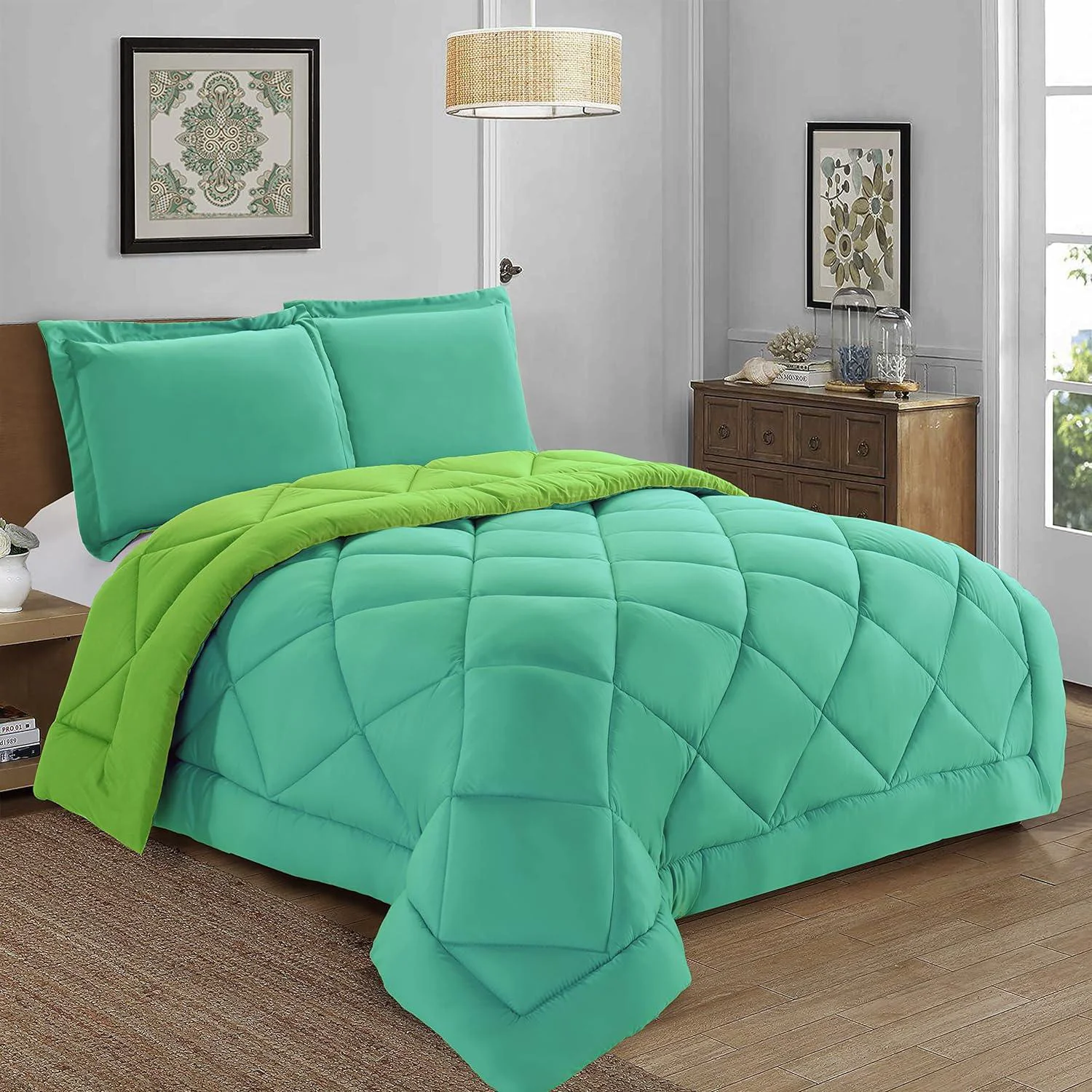 Elegant Comfort 3-Piece Reversible Diamond Stitched Comforter Shams Clean