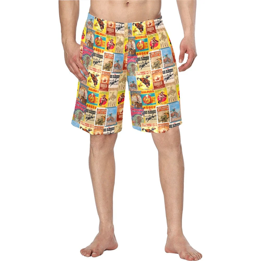 Luxury Vintage Rodeo Poster Mens Western Swim Trunks Shorts Pure