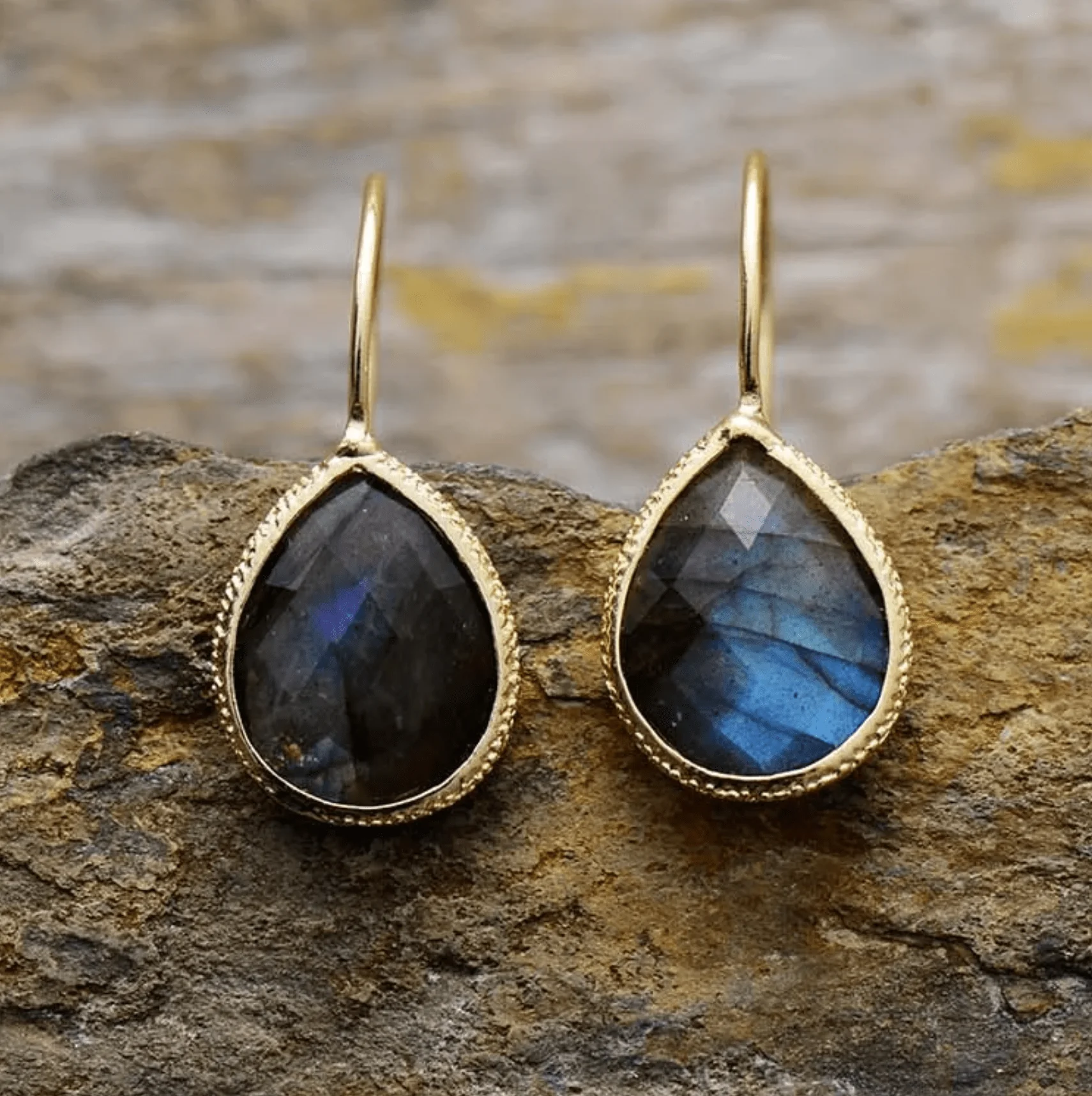 Advanced Labradorite Gemstone Teardrop Drop Earrings in Goldtone Fashionable