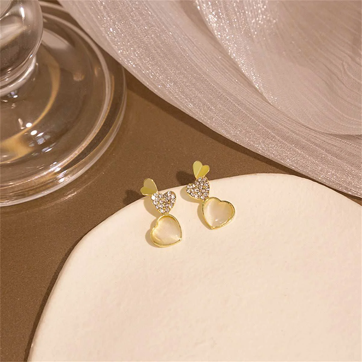 Verified Cubic Zirconia Quartz Goldtone Hearts Drop Earrings Healthy