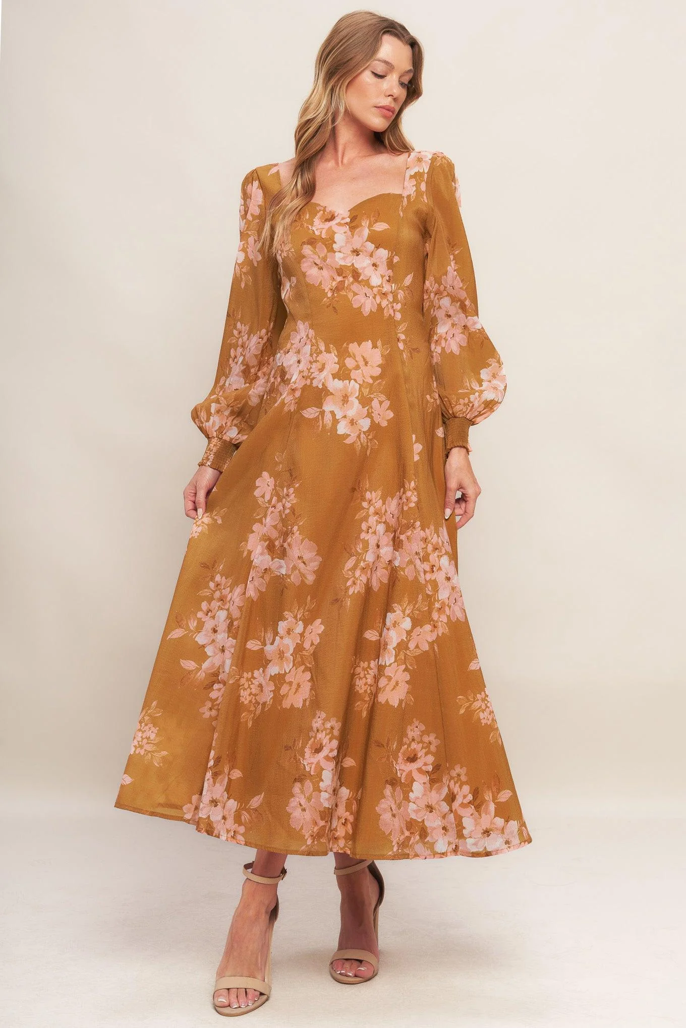 Specialty Golden Blossom Woven Ankle Dress Eco-Friendly